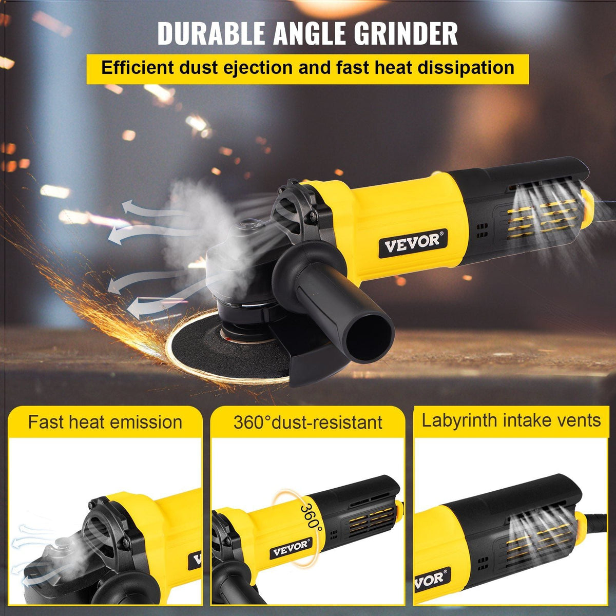Angle Grinder, 4-1/2 Inch Powerful Grinder Tool 11Amp Power Grinder with Paddle Switch and 360° Rotational Guard, 12000rpm Power Angle Grinders for Cutting and Grinding Metal, Stone, Wood, etc