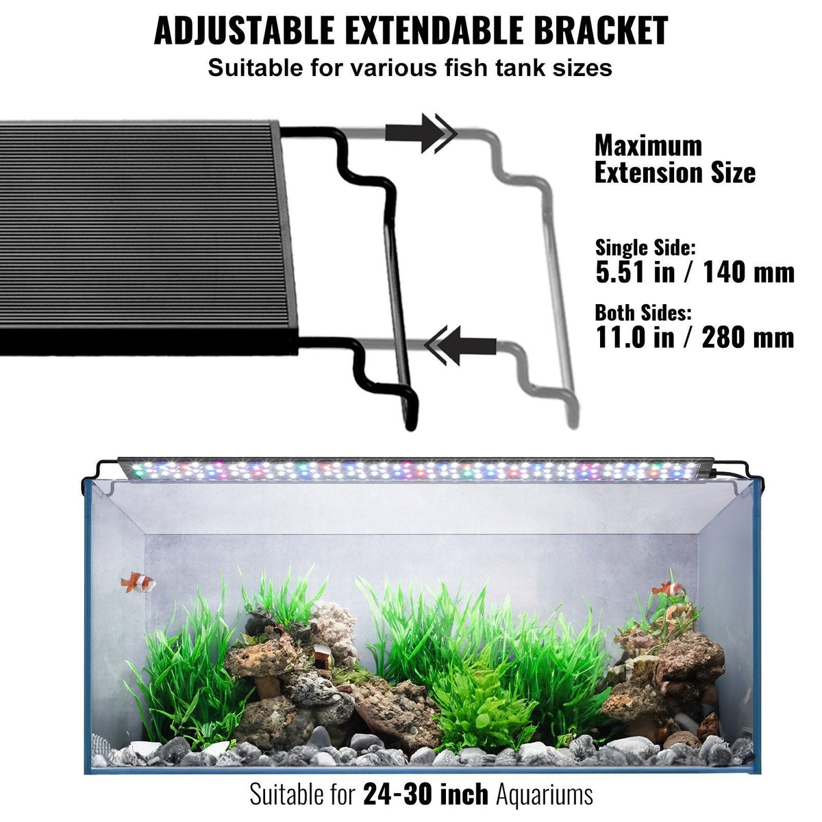 Aquarium Light with LCD Monitor, 22W Full Spectrum Fish Tank Light with 24/7 Natural Mode, Adjustable Brightness & Timer - Aluminum Alloy Shell Extendable Brackets for 24"-30" Freshwater Tank
