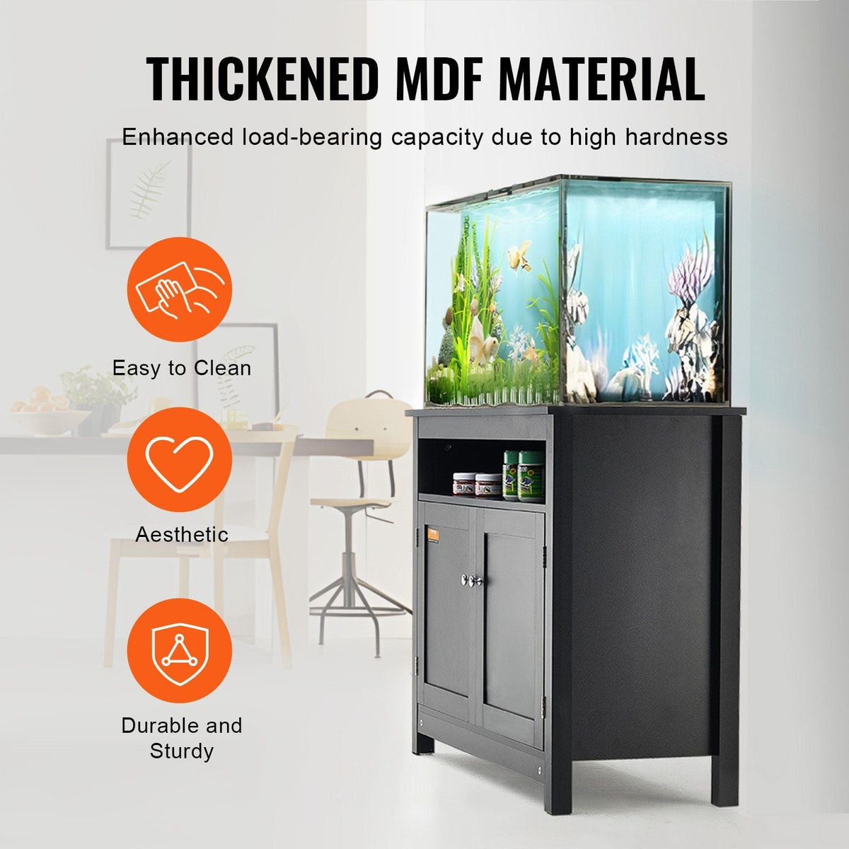 Aquarium Stand, 40 Gallon Fish Tank Stand, 36.5 x 15.7 x 30 in MDF Turtle Tank Stand, 335 lbs Load Capacity, Reptile Tank Stand with Storage, Cabinet and Hardware Kit, Black