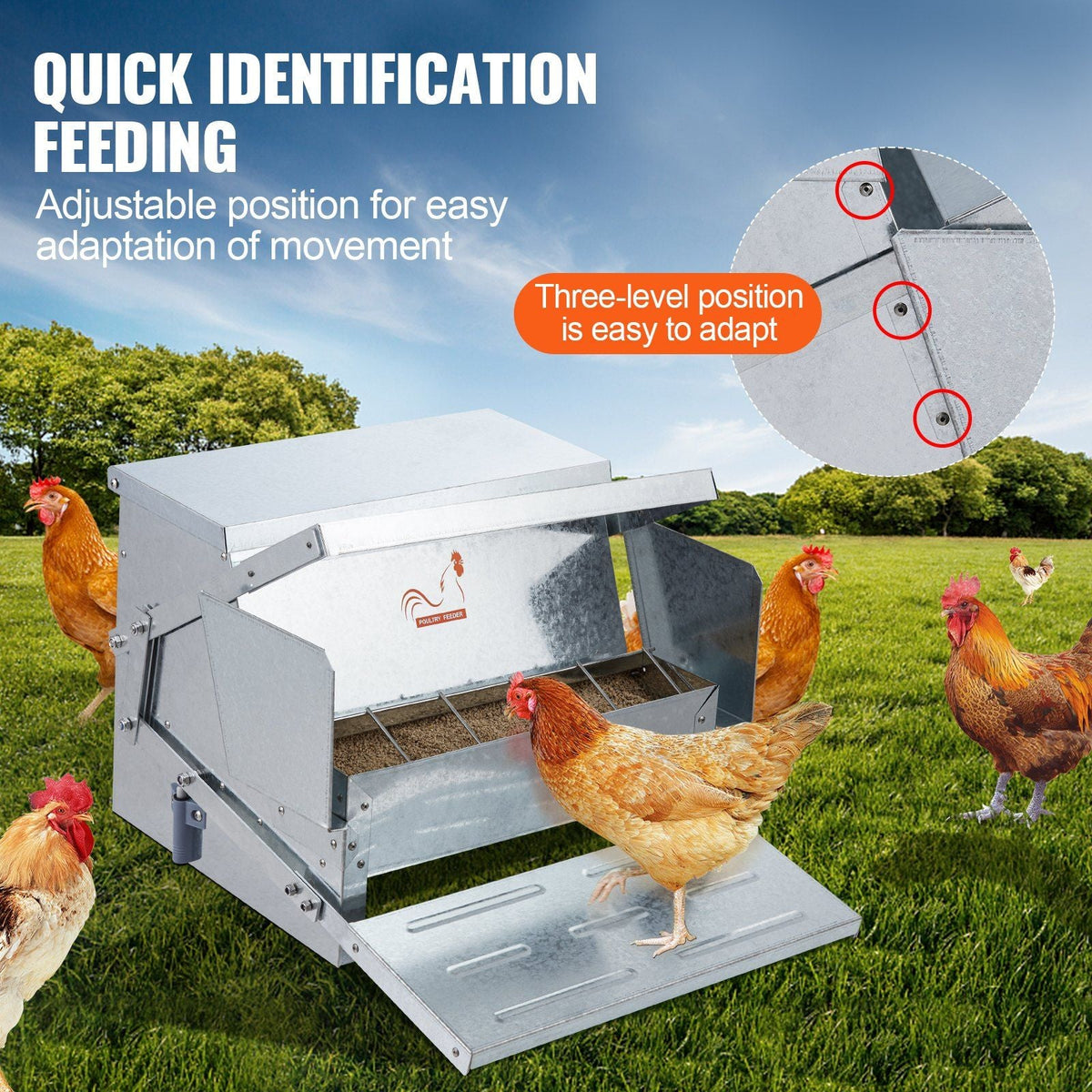 Automatic Chicken Feeder, 25 lbs Capacity Feeds 10 Chickens up to 11 Days, Galvanized Steel Poultry Feeder