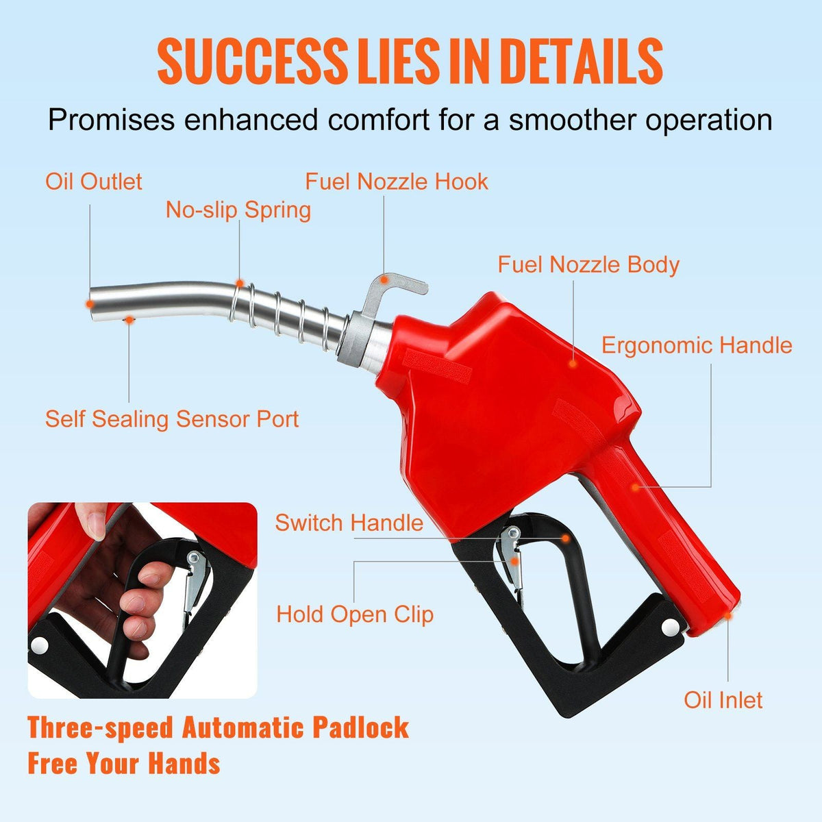 Automatic Fuel Nozzle Shut Off Fuel Refilling 3/4" NPT 13/16" Spout Diesel