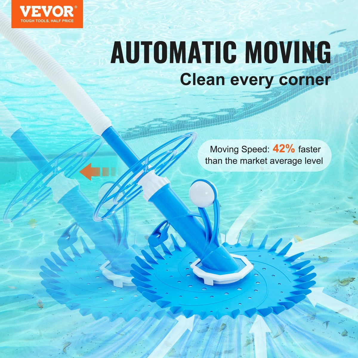 Automatic Suction Pool Cleaner, Low Noise Pool Vacuum Cleaner with Extra Diaphragm, 10 x 32 in Hoses & 36-Fin Disc, Side Climbing Pool Cleaners for Above-Ground & In-ground Swimming Pool