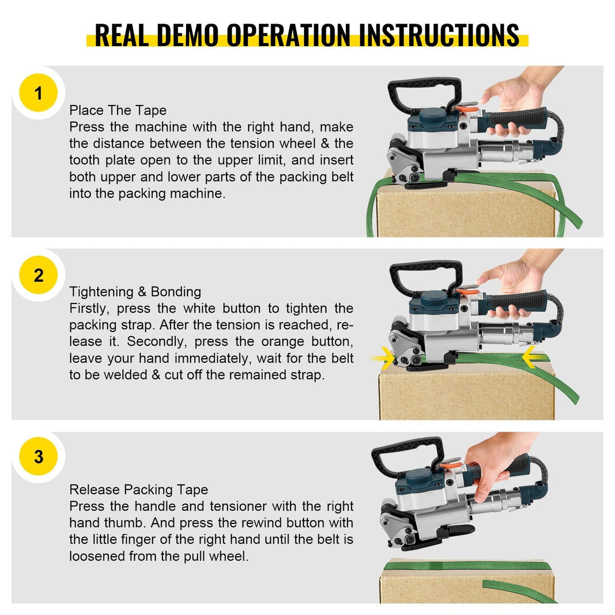 B25 Pneumatic Strapping Tool, Hand Held Strapping Machine for 0.75-0.98 inch PP/PET Belt, Pneumatic Strapping Machine with 3500N Max Tension, for 0.5-1.5mm Plastic Belt