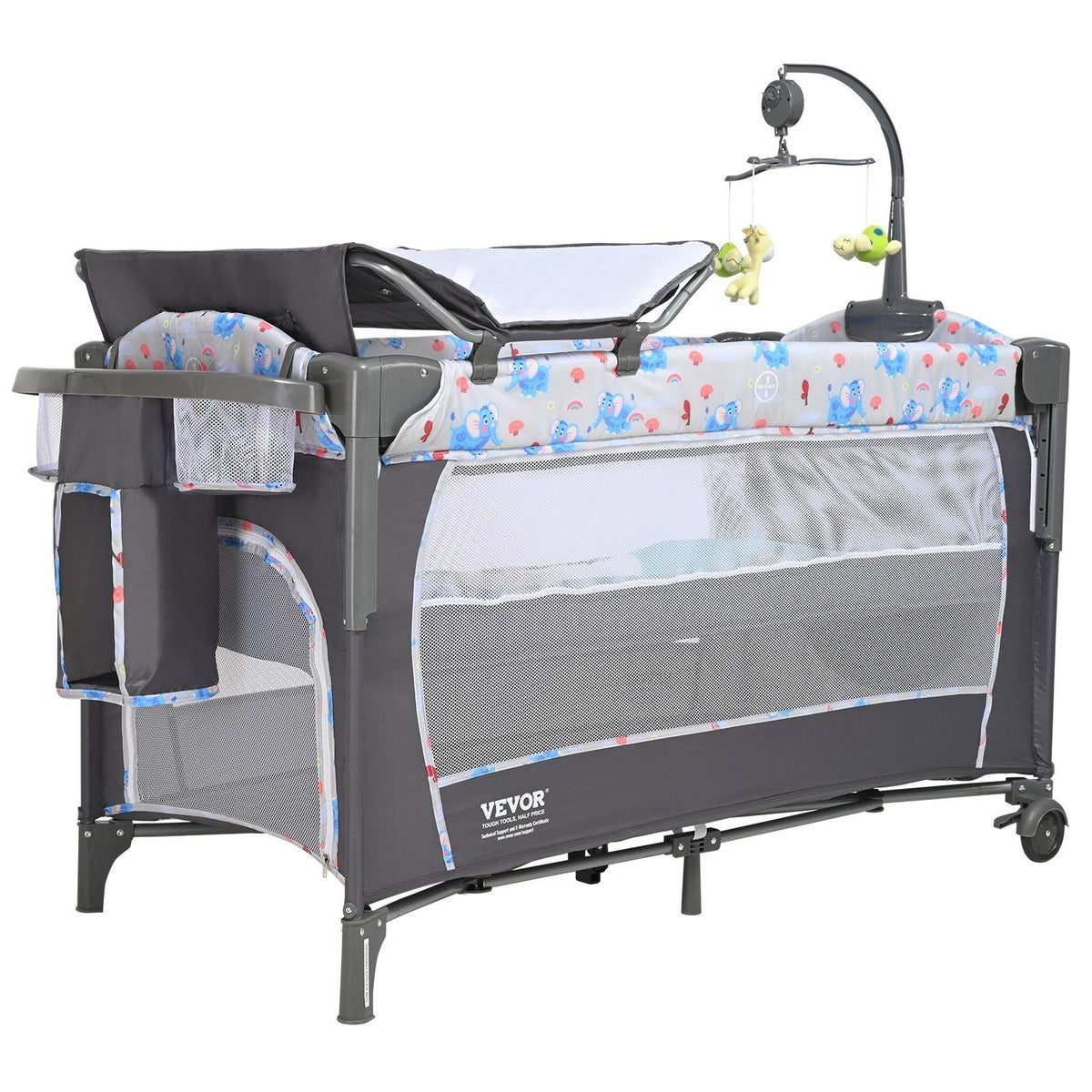 Baby Bassinet, 12-Level Height Adjustable Easy to Fold Portable Baby Bassinet Bedside Sleeper with Storage Basket & Wheels, Baby Cradle Bedside Crib with Mosquito Net for Infant Newborn Girl Boy