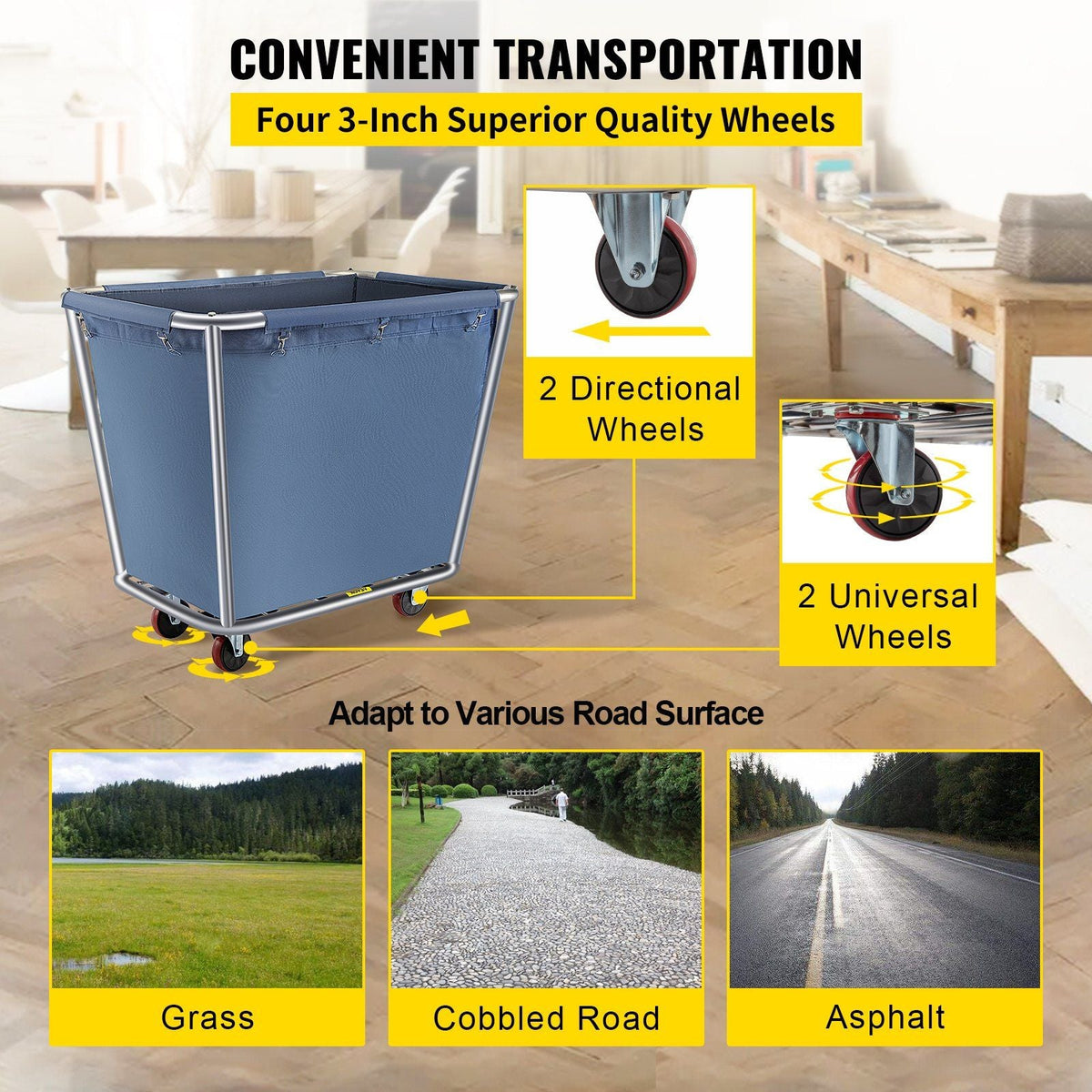 Basket Truck, 8 Bushel Steel Canvas Laundry Basket, 3" Diameter Wheels Truck Cap Basket Canvas Laundry Cart Usually Used to Transport Clothes, Store Sundries Suitable for Hotel, Home, Hospital