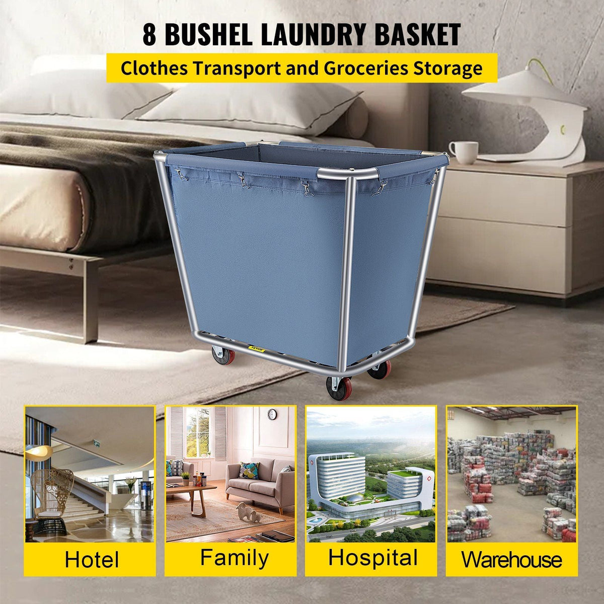 Basket Truck, 8 Bushel Steel Canvas Laundry Basket, 3" Diameter Wheels Truck Cap Basket Canvas Laundry Cart Usually Used to Transport Clothes, Store Sundries Suitable for Hotel, Home, Hospital