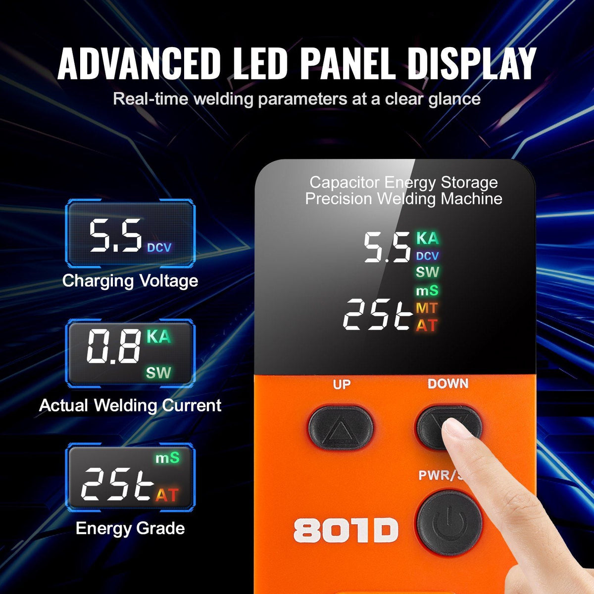 Battery Spot Welder, 14.5KW Capacitor Energy Storage Pulse Battery Spot Welder with 73B Welding Pen, 801D High Power Spot Welding Equipment & 2 Welding Modes for 0.1-0.3mm Pure Nickel, Batteries