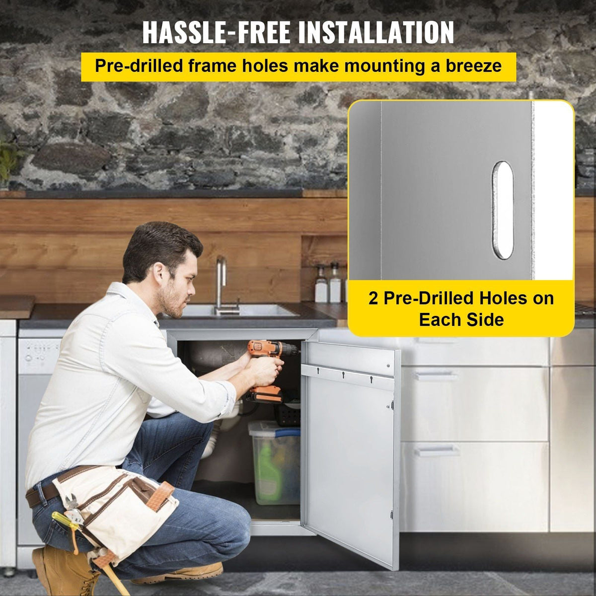 BBQ Access Door 24W x 17H Inch, Horizontal Single BBQ Door Stainless Steel, Outdoor Kitchen Doors for BBQ Island, Grill Station, Outside Cabinet