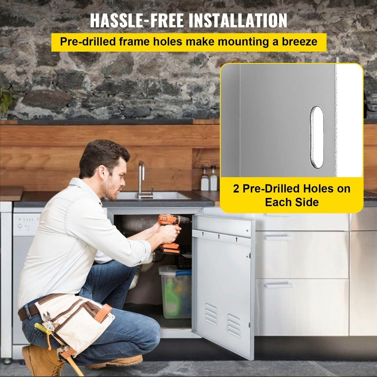 BBQ Island Door 36 x 21 Beveled Frame Vented Double Access Door Stainless Stainless Steel for Outdoor Kitchen