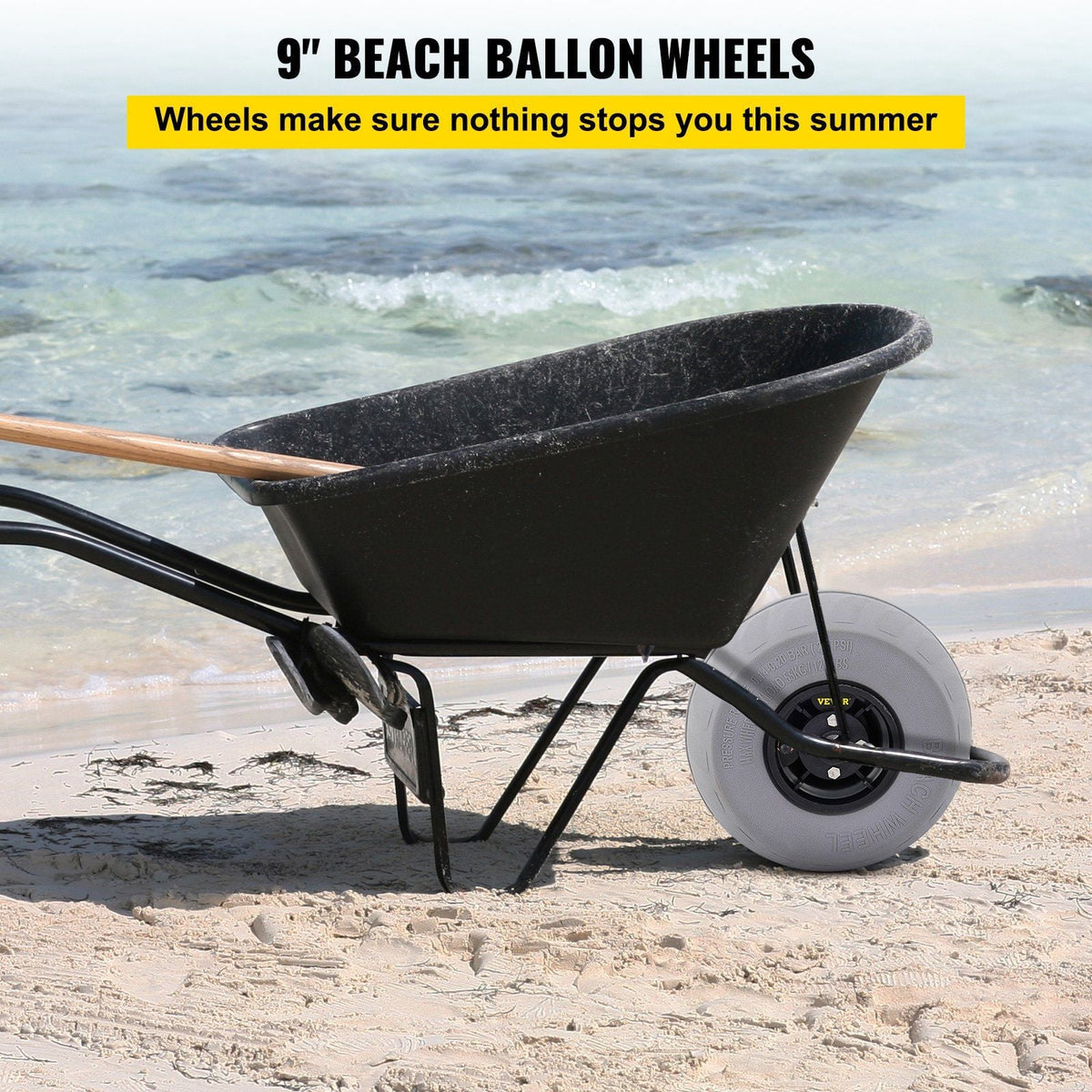 Beach Balloon Wheels, 9" Replacement Sand Tires, PVC Cart Tires for Kayak Dolly, Canoe Cart and Buggy w/Free Air Pump, 2-Pack