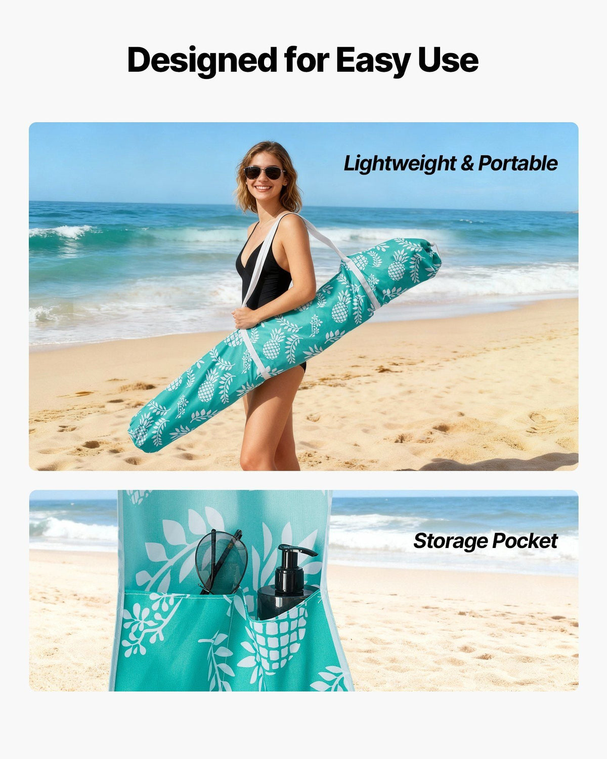 Beach Cabana, 6 x 6 ft Beach Canopy with Side Wall, UPF 50+ Protection Easy Setup Cabana Tent with Sand Pockets, Large Portable Shade Sun Shelter, Outdoor Umbrella for Whole Family & Friends