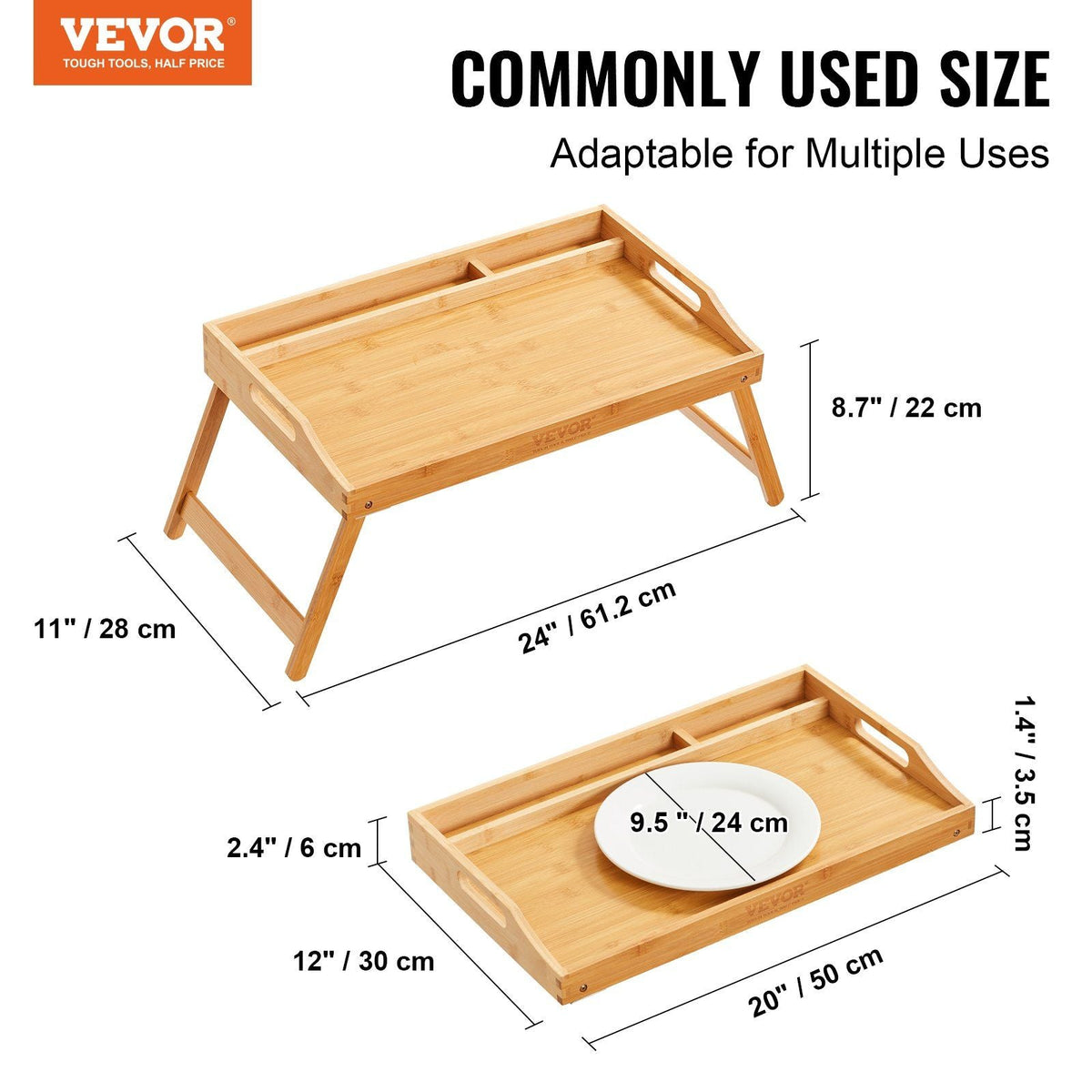 Bed Tray Table with Foldable Legs & Media Slot, Bamboo Breakfast Tray for Sofa, Bed, Eating, Snacking, and Working, Serving Laptop Desk Tray TV Tray, Portable Food Snack Platter, 19.7" x 11.8"