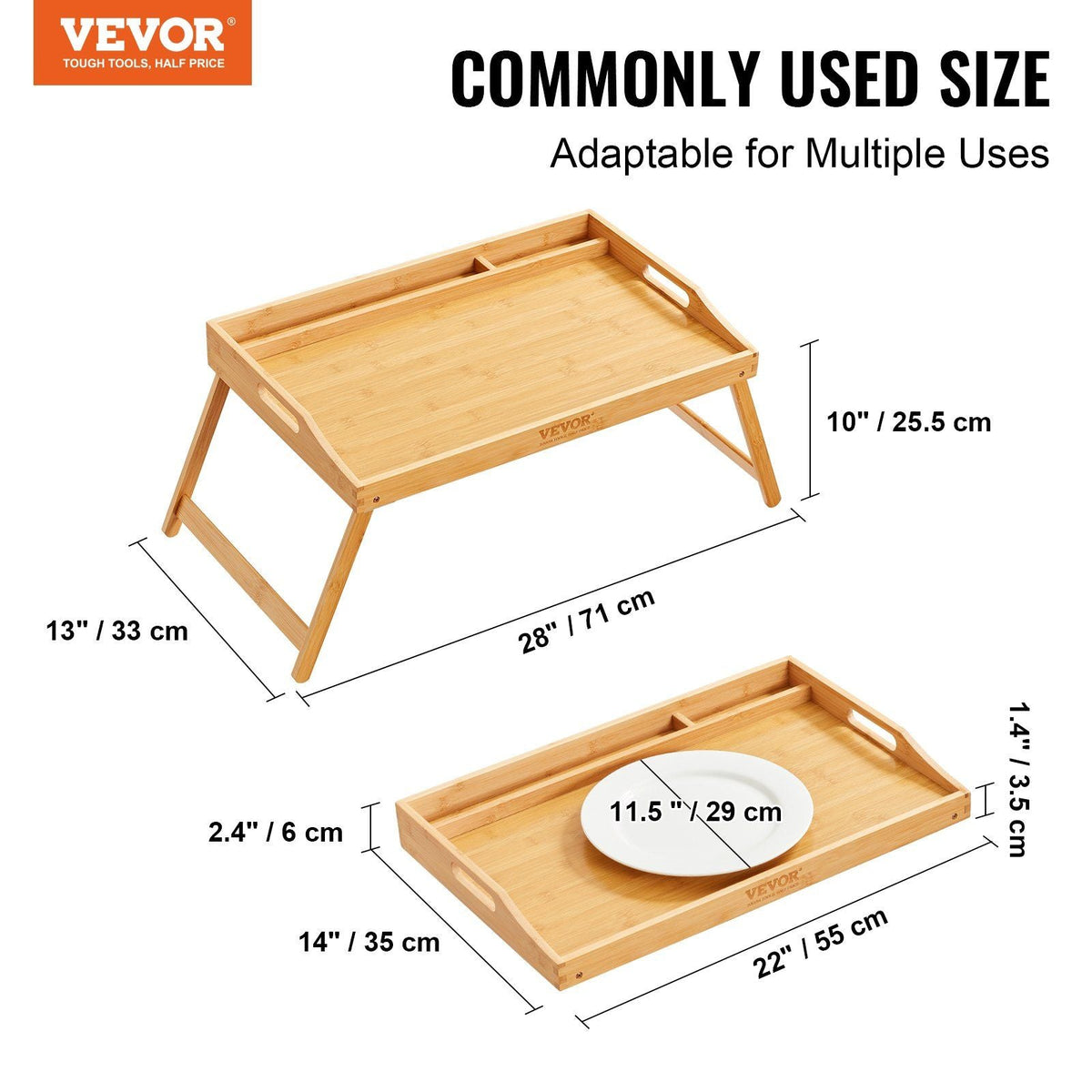 Bed Tray Table with Foldable Legs & Media Slot, Bamboo Breakfast Tray for Sofa, Bed, Eating, Snacking, and Working, Serving Laptop Desk Tray TV Tray, Portable Food Snack Platter, 21.6" x 13.8"