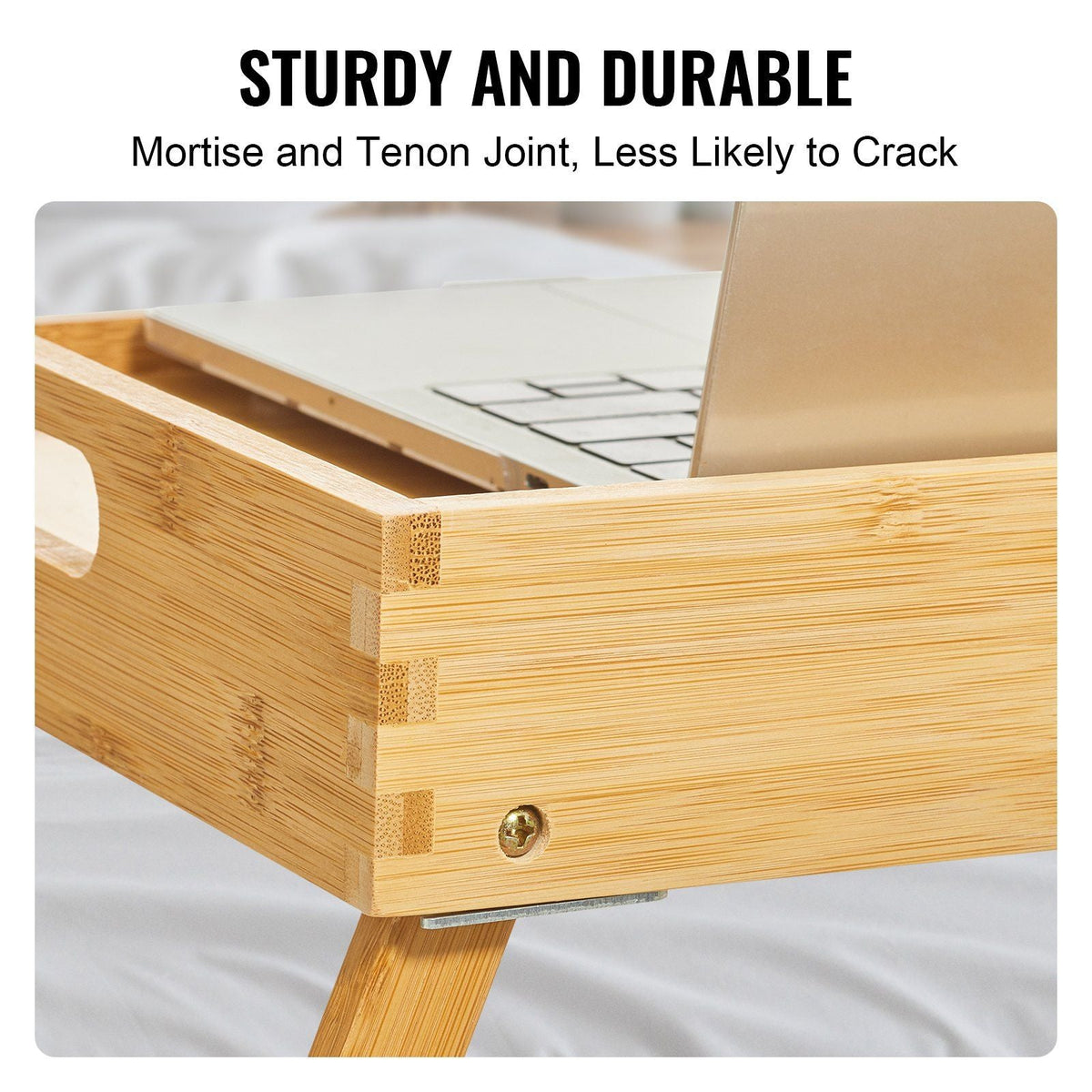 Bed Tray Table with Foldable Legs & Media Slot, Bamboo Breakfast Tray for Sofa, Bed, Eating, Snacking, and Working, Serving Laptop Desk Tray TV Tray, Portable Food Snack Platter, 21.6" x 13.8"