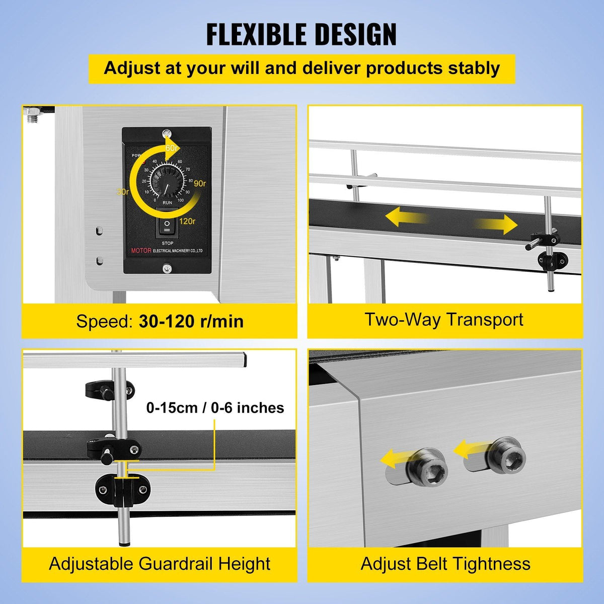 Belt Conveyor Length 71-Inch, PVC Conveyor Belt Width 7.8-Inch, Motorized Conveyor Industrial Transport Conveyor, w/ Double Guardrails Anti-static Adjustable Conveyor Table Electric Handling
