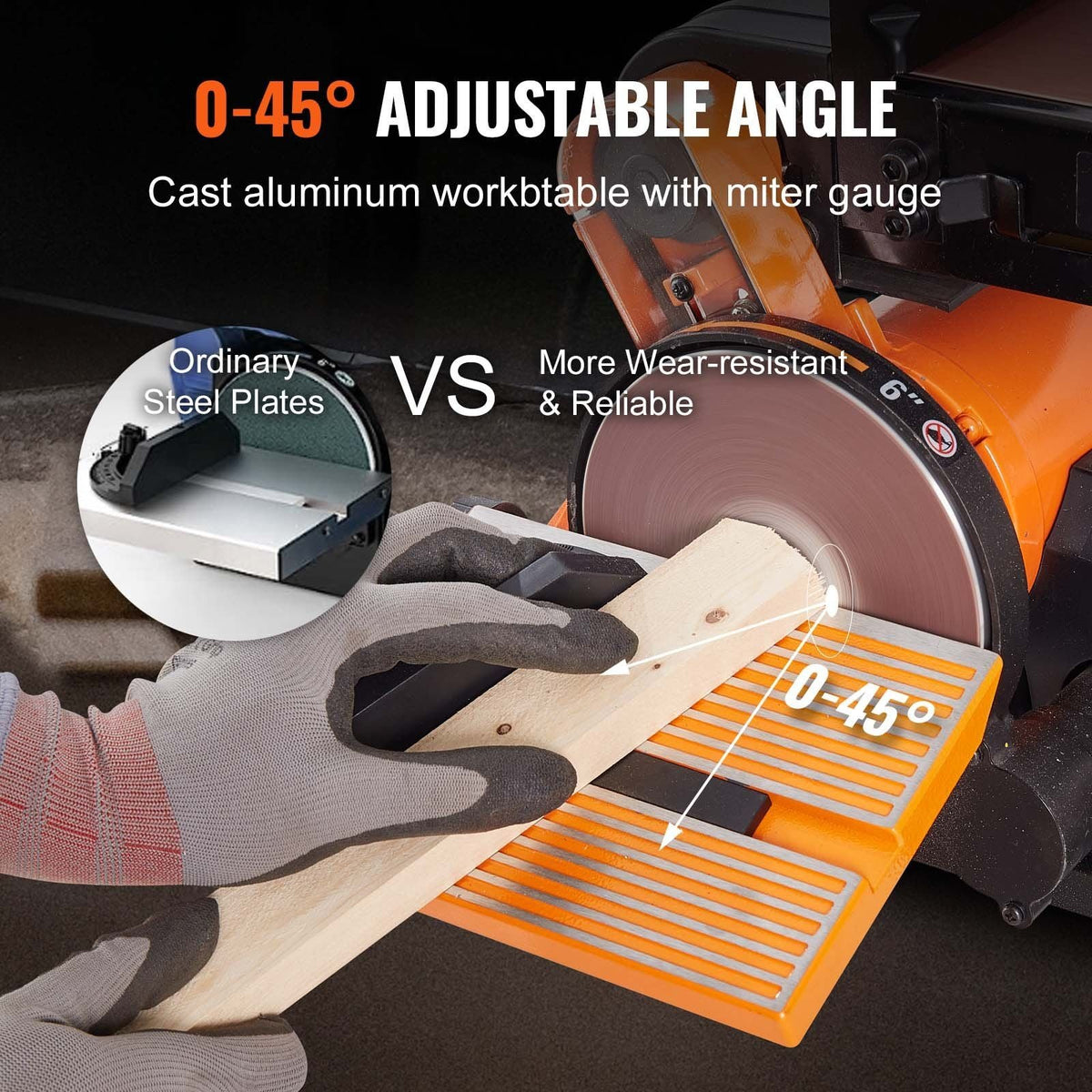 Belt Disc Sander Combo, 6" Disc Sander and 4"x36" Belt Sander with 4.3A Induction Motor 3570RPM, Bench Sander & 0-90° Tiltable Belt and 0-45° Adjustable Cast Aluminum Worktable for Woodworking