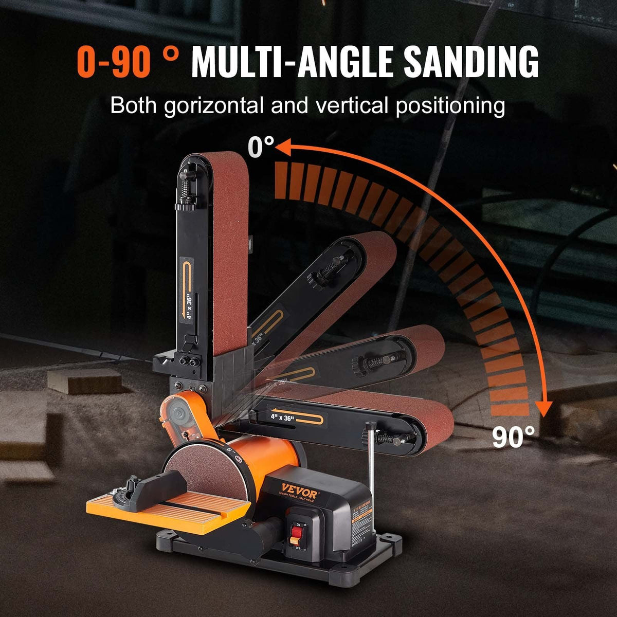 Belt Disc Sander Combo, 6" Disc Sander and 4"x36" Belt Sander with 4.3A Induction Motor 3570RPM, Bench Sander & 0-90° Tiltable Belt and 0-45° Adjustable Cast Aluminum Worktable for Woodworking
