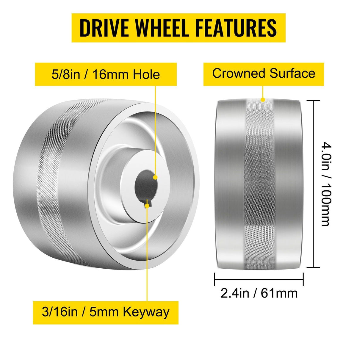 Belt Grinder 2" x 72" Wheel Set, Complete Belt Knife Grinder Wheel Set, Aluminum Belt Grinder Wheel Crowned, for Knife Grinder 4" Drive Wheel 5/8" Bore 3" Tracking 2" Idler Wheels (4"-3"-2")