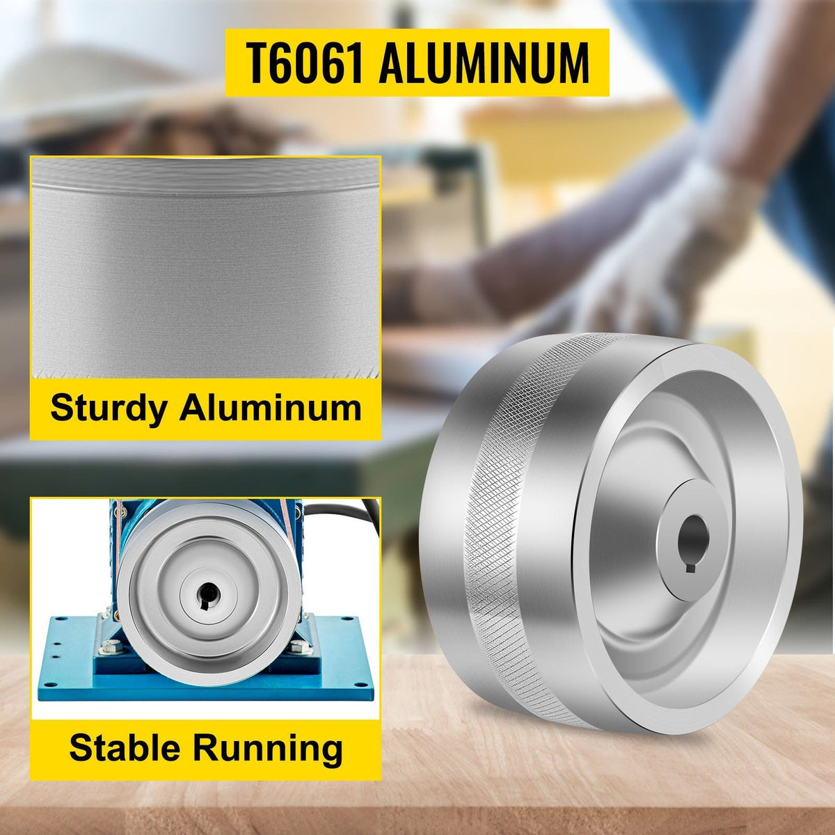 Belt Grinder Drive Wheel 5" Diameter, 2"x72" Knife Grinder Drive Wheel 5/8" Bore/Shaft, Aluminum Belt Grinder Wheel Crowned, for Knife Making Grinder Polishing & Belt Machine Woodworking DIY