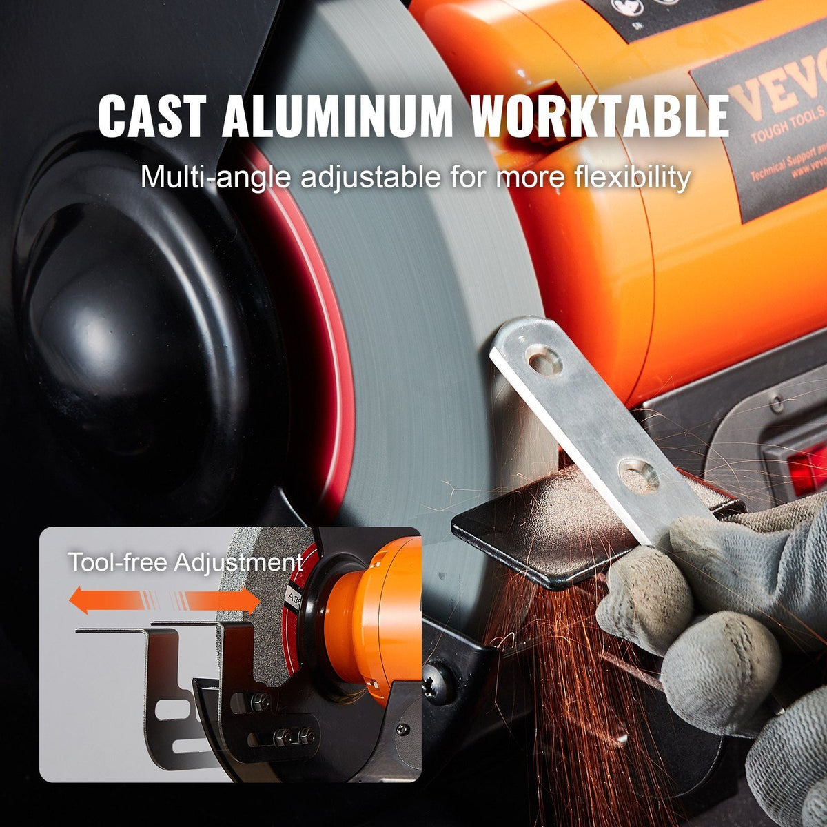 Bench Grinder, 8 inch Single Speed Bench Grinder with 3A Brushless Motor 3580 RPM Table Grinder with 36/80-Grit Grinding Wheels for Grinding, Sharpening Application