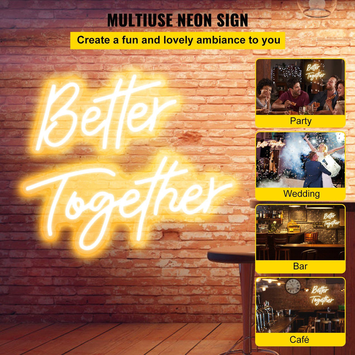 Better Together Neon Sign, 24" x 10" + 17" x 9" Warm White LED lights Sign, Adjustable Brightness with Remote Control and 12V Power Adapter, Used for Home, Party, Wedding, and Bar Decoration