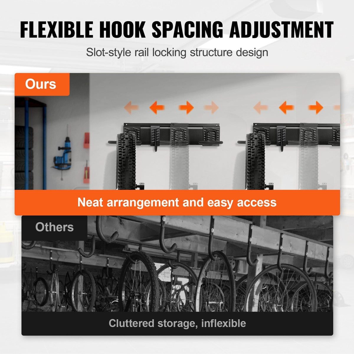 Bike Storage Rack, 6 Bike Racks and 3 Helmets Hooks, Wall Mount Bike Storage Hanger, Home & Garage Organizer, Customizable for Various Bike Sizes, Adjustable Holder, Holds Up to 300 lbs, 48-inch