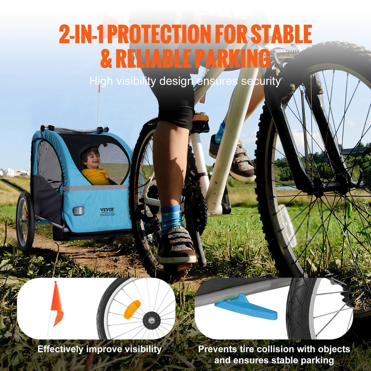 Bike Trailer for Toddlers, Kids, 60 lbs Load, Tow Behind Foldable Child Bicycle Trailer with Universal Bicycle Coupler, Canopy Carrier with Strong Carbon Steel Frame for Children, Blue and Gray