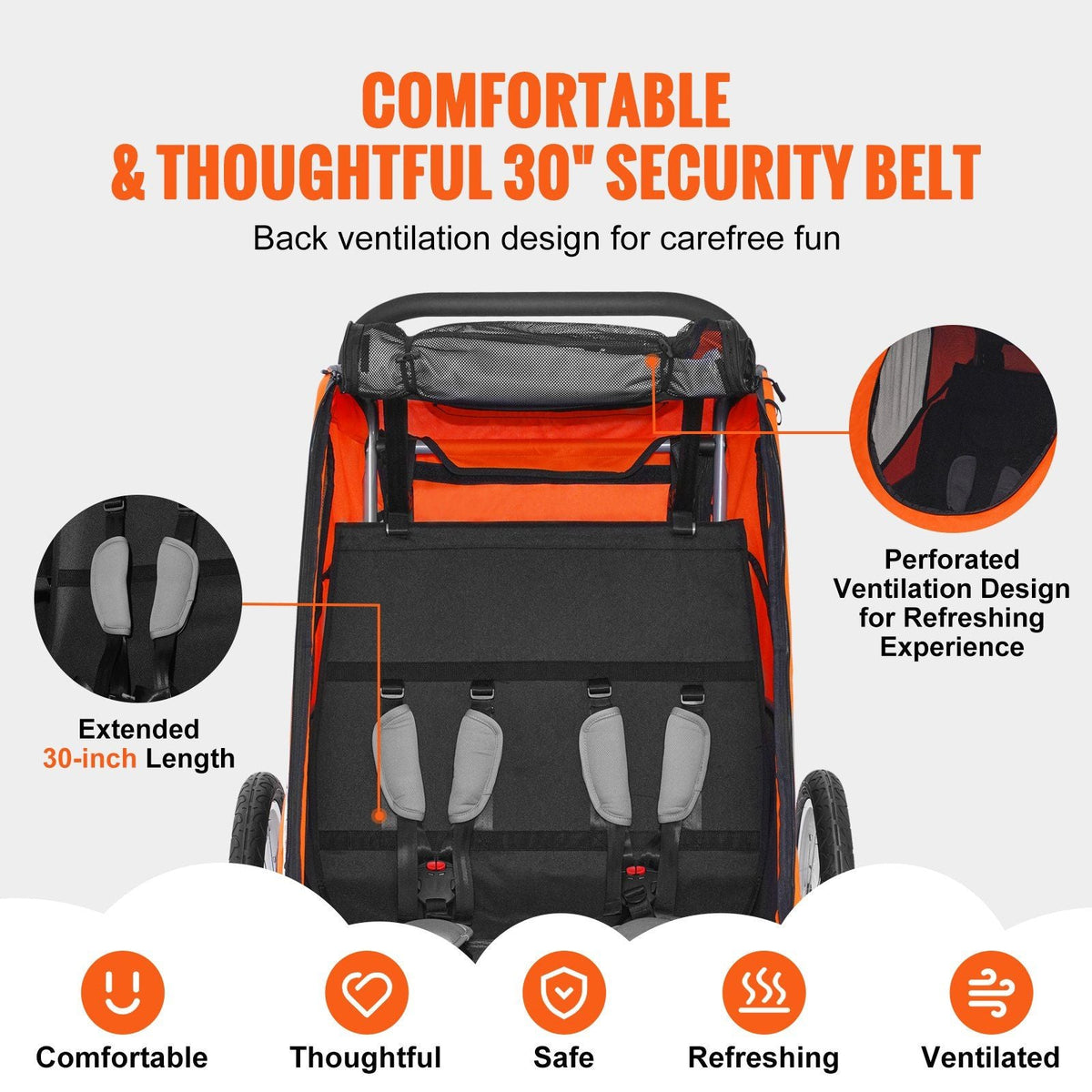 Bike Trailer for Toddlers, Kids, Double Seat, 110 lbs Load, 2-In-1 Canopy Carrier Converts to Stroller, Tow Behind Foldable Child Bicycle Trailer with Universal Bicycle Coupler, Orange and Gray