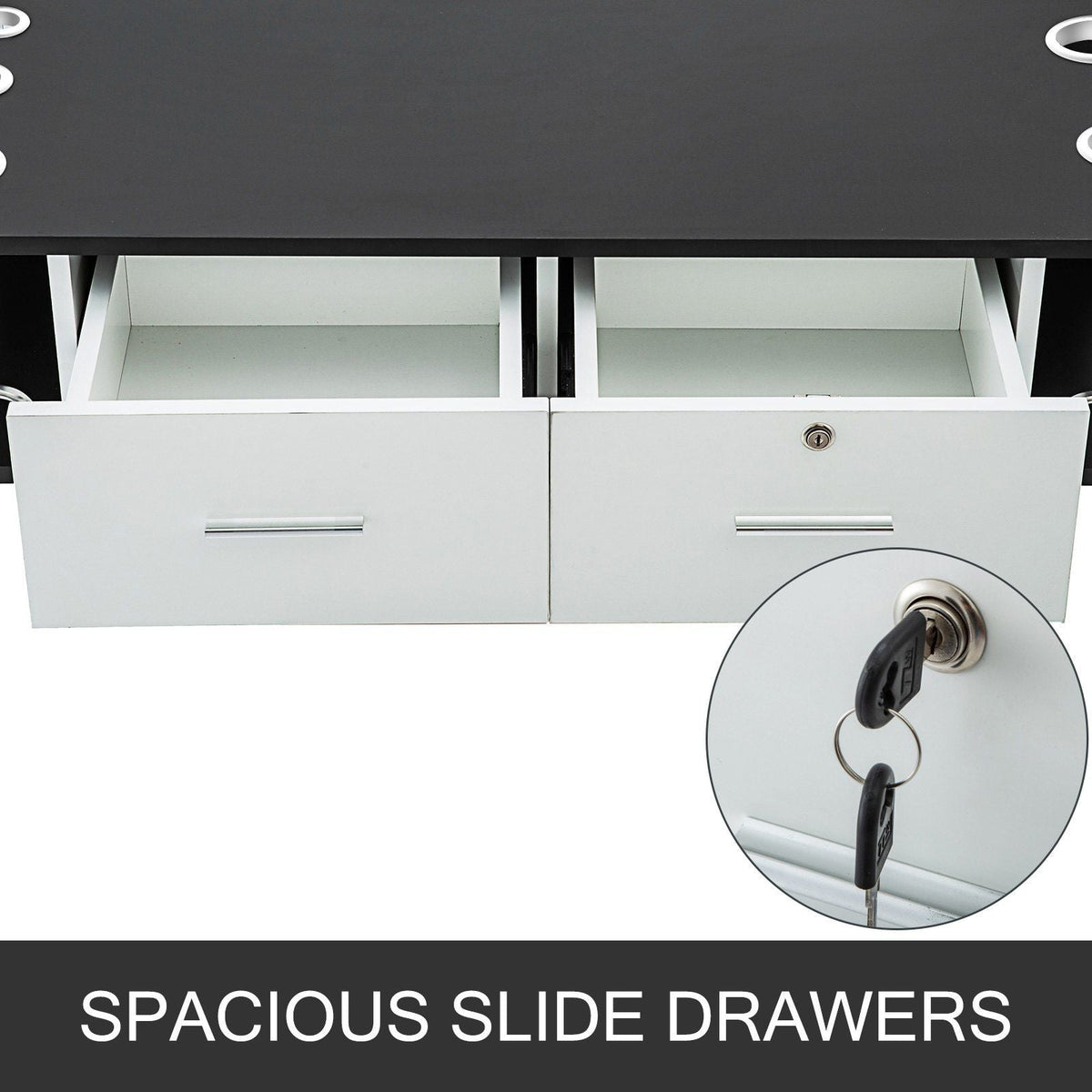 Black & White Salon Wall Mount Styling Station Classic Locking 2 Drawers Storage Beauty Salon Spa Equipment Barber Station