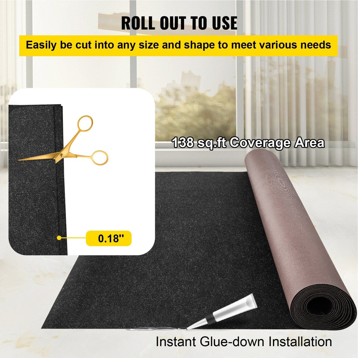 Boat Carpet, 6 ft x 23 ft Marine Carpet for Boats, Waterproof Black Indoor Outdoor Carpet with Marine Backing Anti-Slide Marine Grade Boat Carpet Cuttable Easy to Clean Patio Rugs Deck Rug