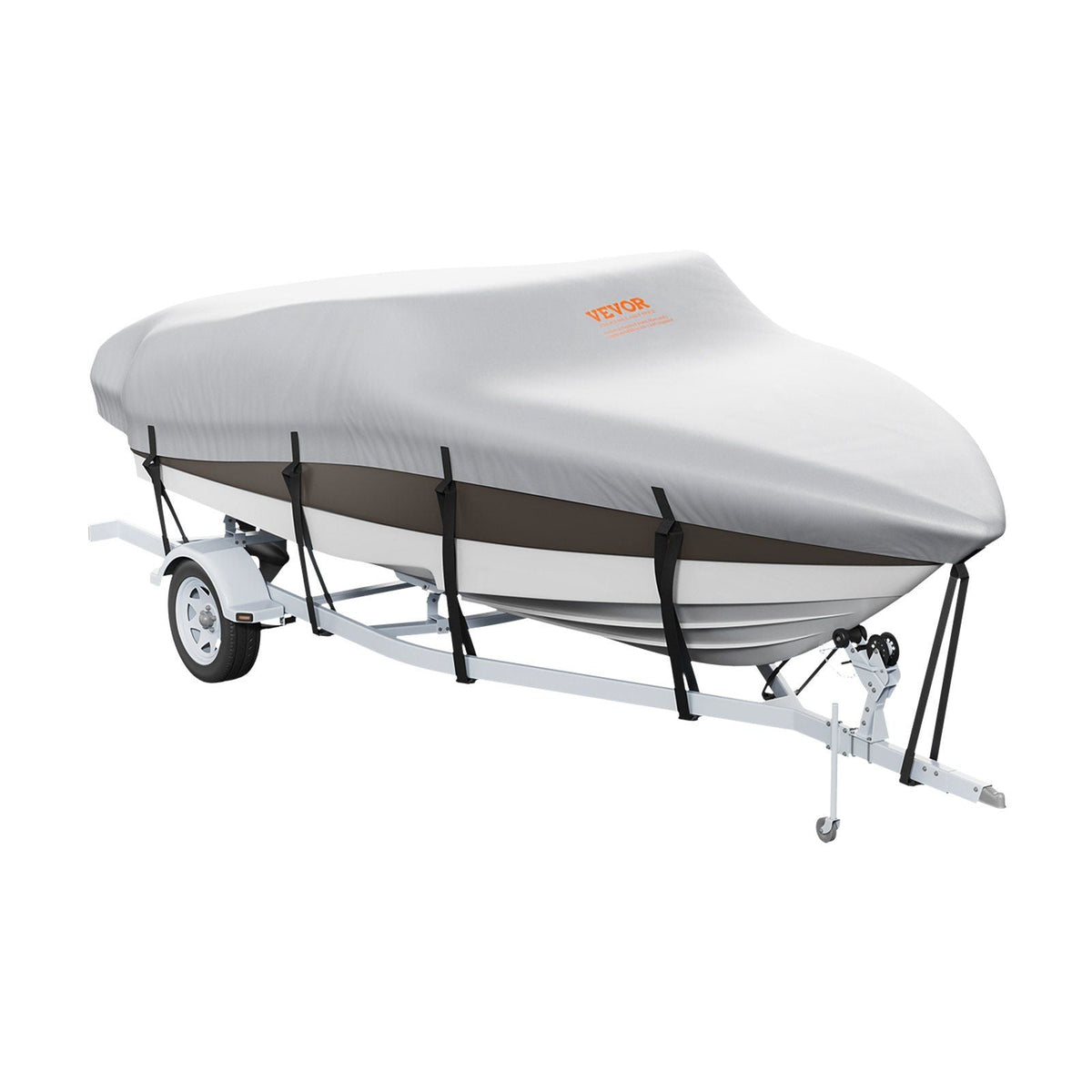 Boat Cover, 23'-24' Trailerable Waterproof Boat Cover, 600D Marine Grade PU Oxford, with Motor Cover and Buckle Straps, for V-Hull, Tri-Hull, Fish Ski Boat, Runabout, Bass Boat, Grey