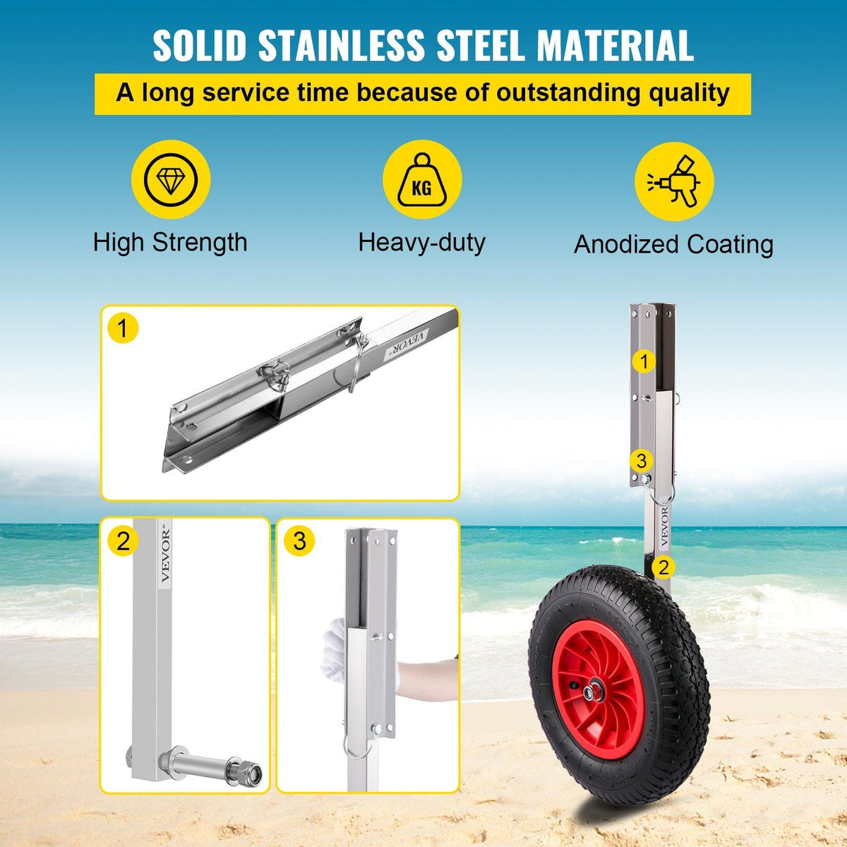 Boat Launching Wheels, 15" Boat Transom Launching Wheel, 600 LBS Loading Capacity Inflatable Boat Launch Wheels, Stainless Steel Transom Launching Dolly Wheels with 4 PCS of Quick Release Pins