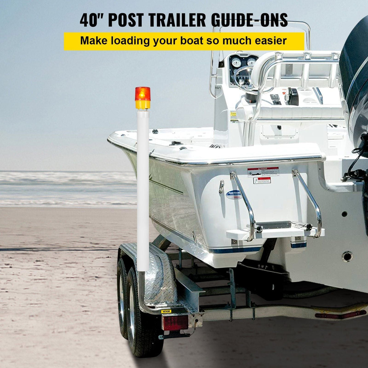 Boat Trailer Guide-on, 40", 2PCS Steel Trailer Post Guide on, with LED-Lighted PVC Tube Covers, Mounting Hardware Included, for Ski Boat, Fishing Boat or Sailboat Trailer
