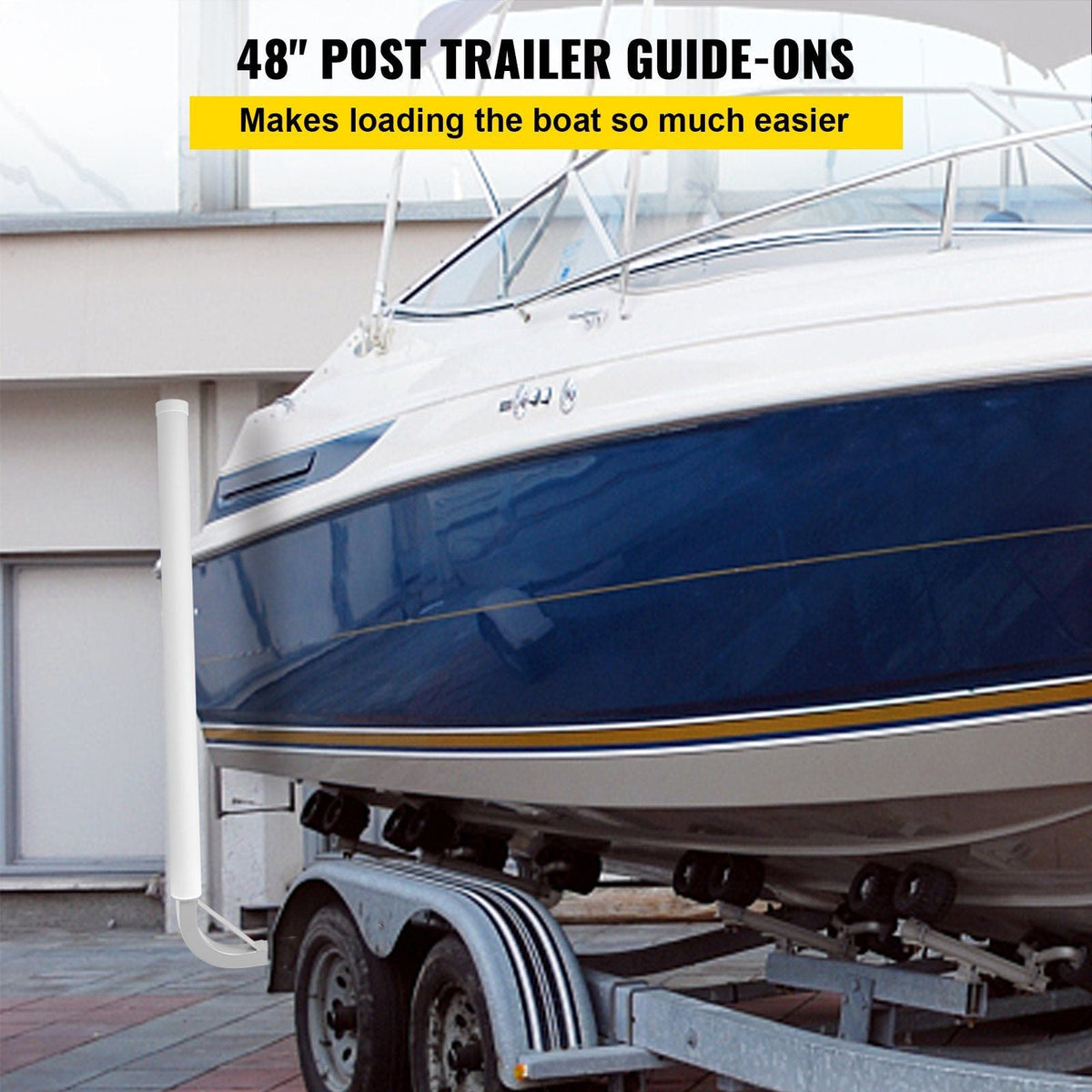 Boat Trailer Guide-on, 48", 2PCS Rustproof Steel Trailer Post Guide ons, with White PVC Tube Covers, Complete Mounting Accessories Included, for Ski Boat, Fishing Boat or Sailboat Trailer