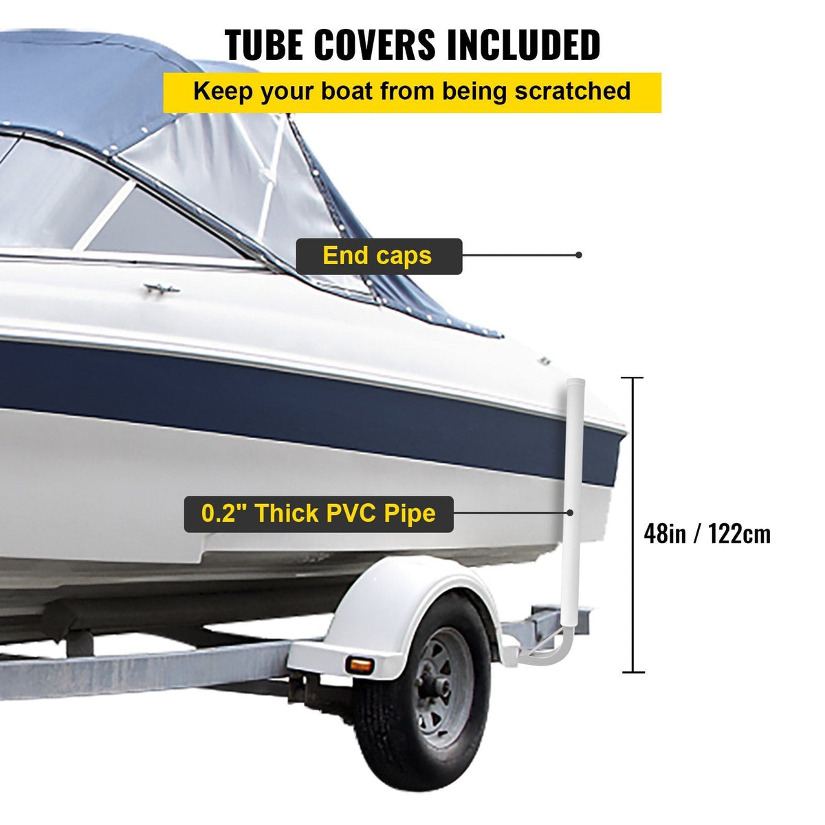 Boat Trailer Guide-on, 48", 2PCS Rustproof Steel Trailer Post Guide ons, with White PVC Tube Covers, Complete Mounting Accessories Included, for Ski Boat, Fishing Boat or Sailboat Trailer