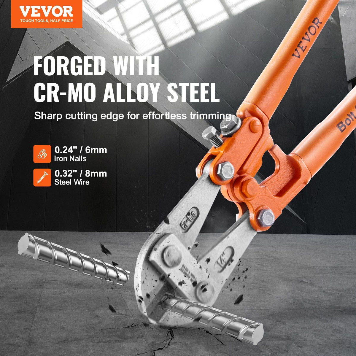 Bolt Cutter, 18" Lock Cutter, Bi-Material Handle with Soft Rubber Grip, Heavy Duty Bolt Cutter, Chrome Molybdenum Alloy Steel Blade, for Rods, Bolts, Wires, Rivets, Cables, and Chains