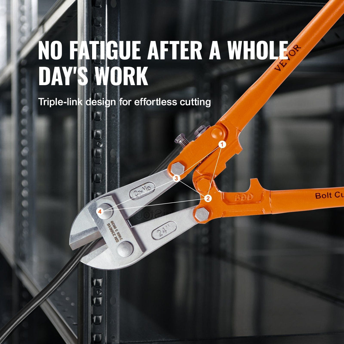 Bolt Cutter, 24" Lock Cutter, Bi-Material Handle with Soft Rubber Grip, Chrome Molybdenum Alloy Steel Blade, Heavy Duty Bolt Cutter for Rods, Bolts, Wires, Cables, Rivets, and Chains