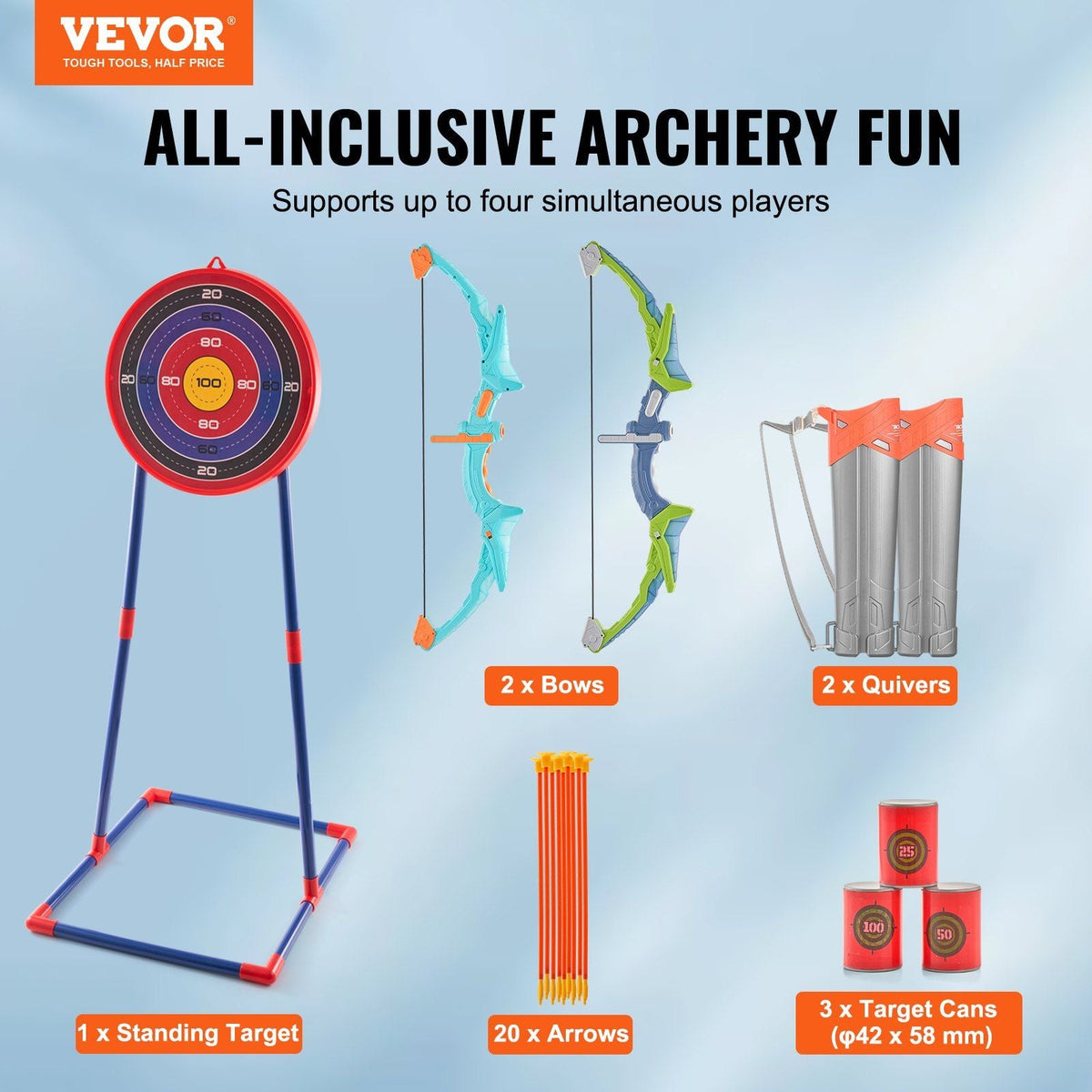 Bow and Arrow Set for Kids, 2 Pack LED Light Up Archery Set with 20 Suction Cup Arrows, Standing Target, 2 Quivers, 3 Target Cans, Outdoor Toy Birthday Gift for Boys & Girls 6 7 8 9 10+ Year Old