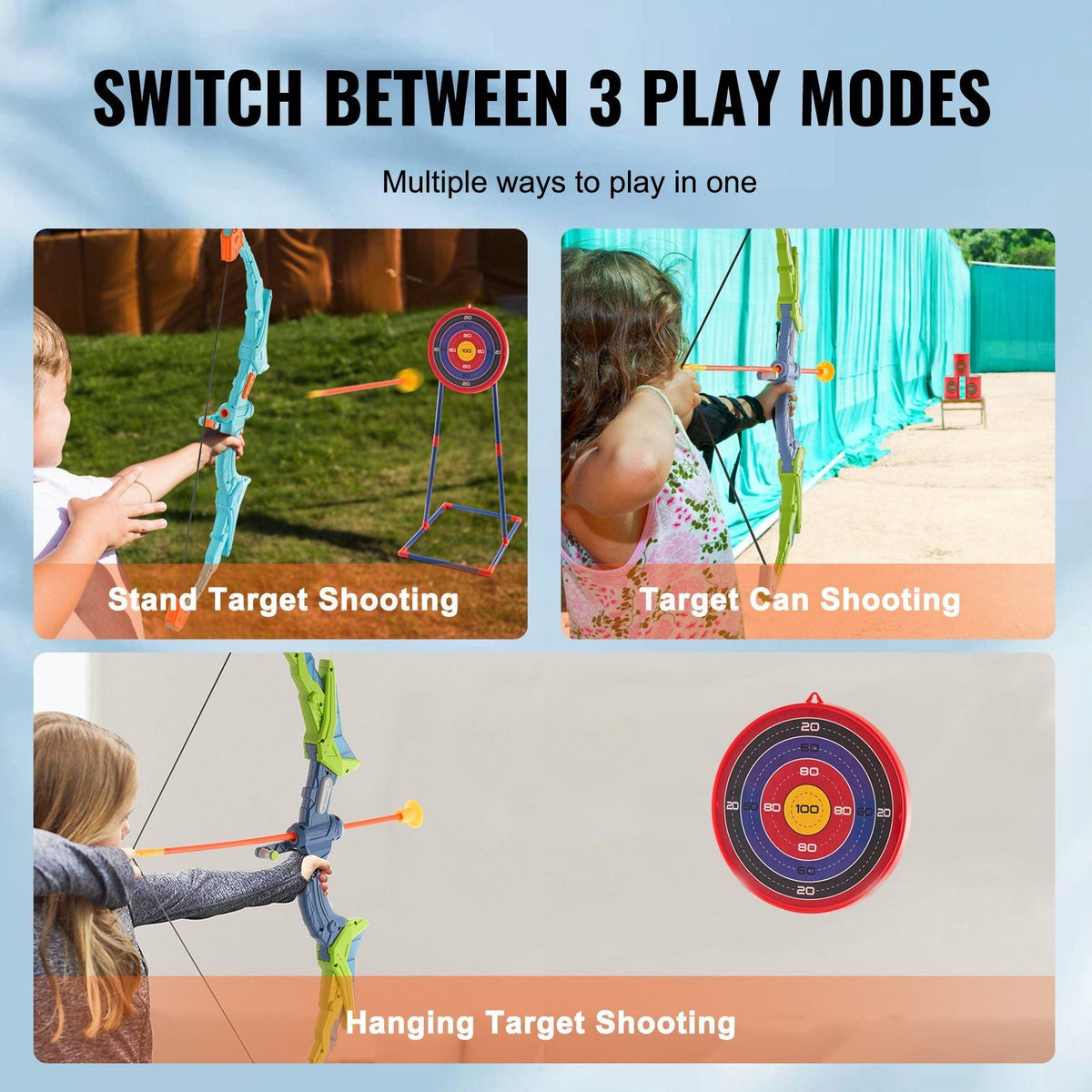 Bow and Arrow Set for Kids, 2 Pack LED Light Up Archery Set with 20 Suction Cup Arrows, Standing Target, 2 Quivers, 3 Target Cans, Outdoor Toy Birthday Gift for Boys & Girls 6 7 8 9 10+ Year Old