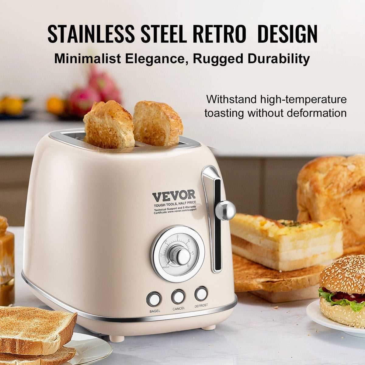 Brushed Stainless Steel Toaster, 2 Slice, 825W 1.5'' Extra Wide Slots Toaster with Removable Crumb Tray 5 Browning Levels, Cancel Defrost and Bagel Functions for Toasting Bread Bagel Waffle