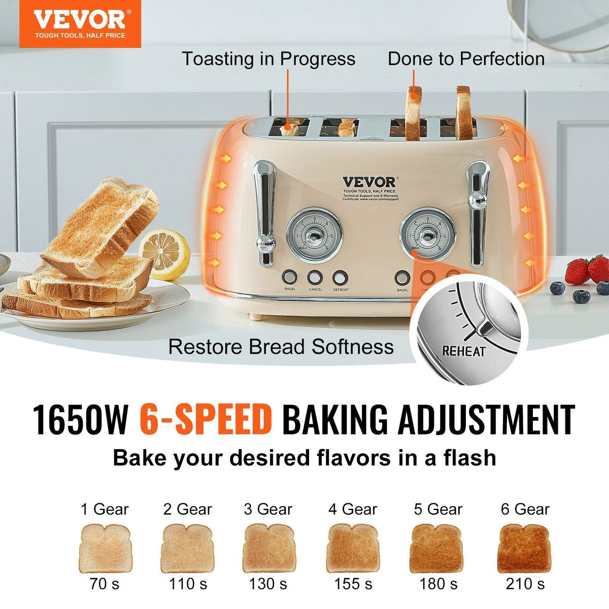 Brushed Stainless Steel Toaster, 4 Slice, 1650W 1.5'' Extra Wide Slots Toaster with Removable Crumb Tray 5 Browning Levels, Cancel Defrost and Bagel Functions for Toasting Bread Bagel Waffle