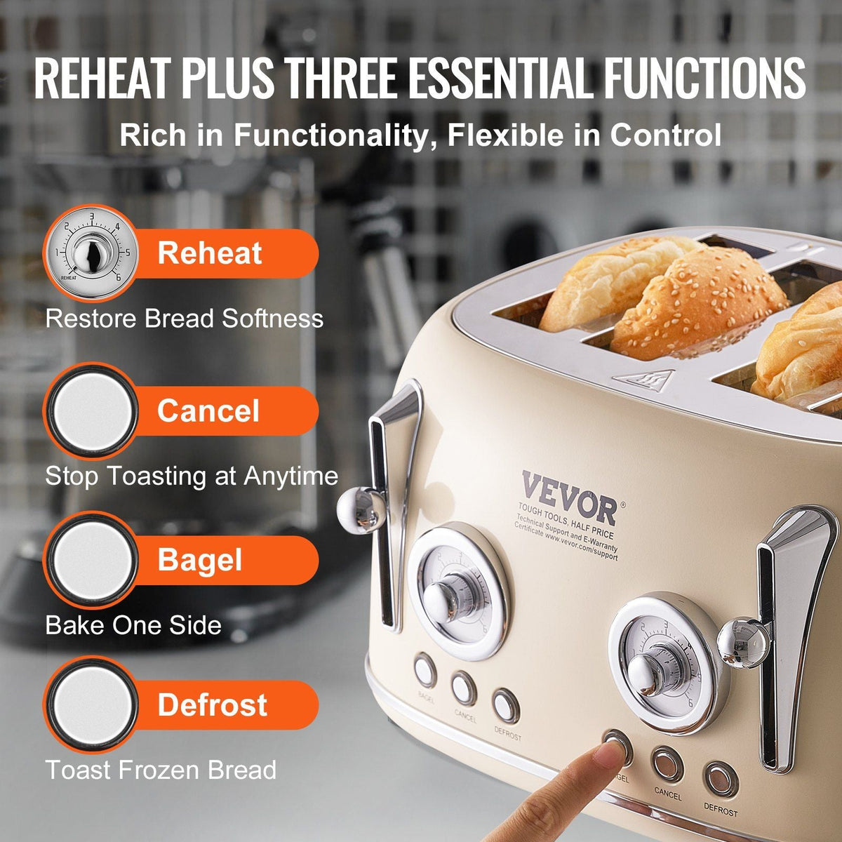 Brushed Stainless Steel Toaster, 4 Slice, 1650W 1.5'' Extra Wide Slots Toaster with Removable Crumb Tray 5 Browning Levels, Cancel Defrost and Bagel Functions for Toasting Bread Bagel Waffle