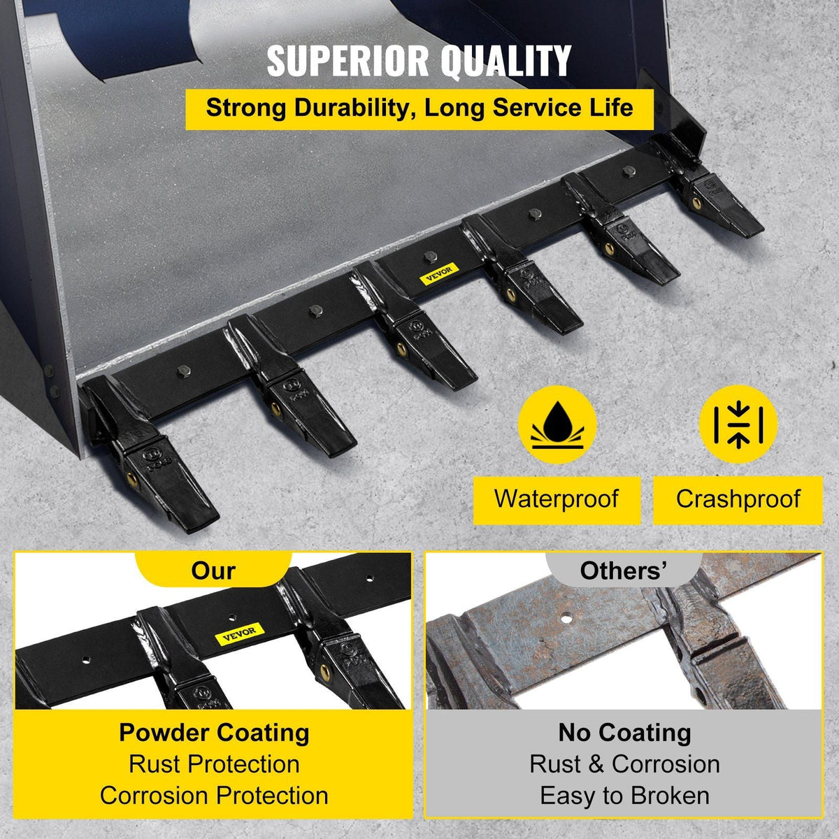Bucket Tooth Bar 60'' Inside Bucket Width Tractor Bucket Teeth 9.84'' Teeth Space Tooth Bar for Loader Bucket 23TF Bolt on Tooth Bucket Enables Penetration of Compacted Soil and Other Materials