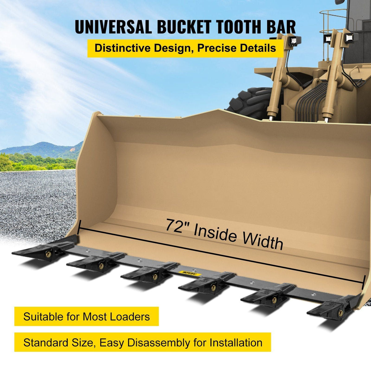 Bucket Tooth Bar 60'' Inside Bucket Width Tractor Bucket Teeth 9.84'' Teeth Space Tooth Bar for Loader Bucket 23TF Bolt on Tooth Bucket Enables Penetration of Compacted Soil and Other Materials