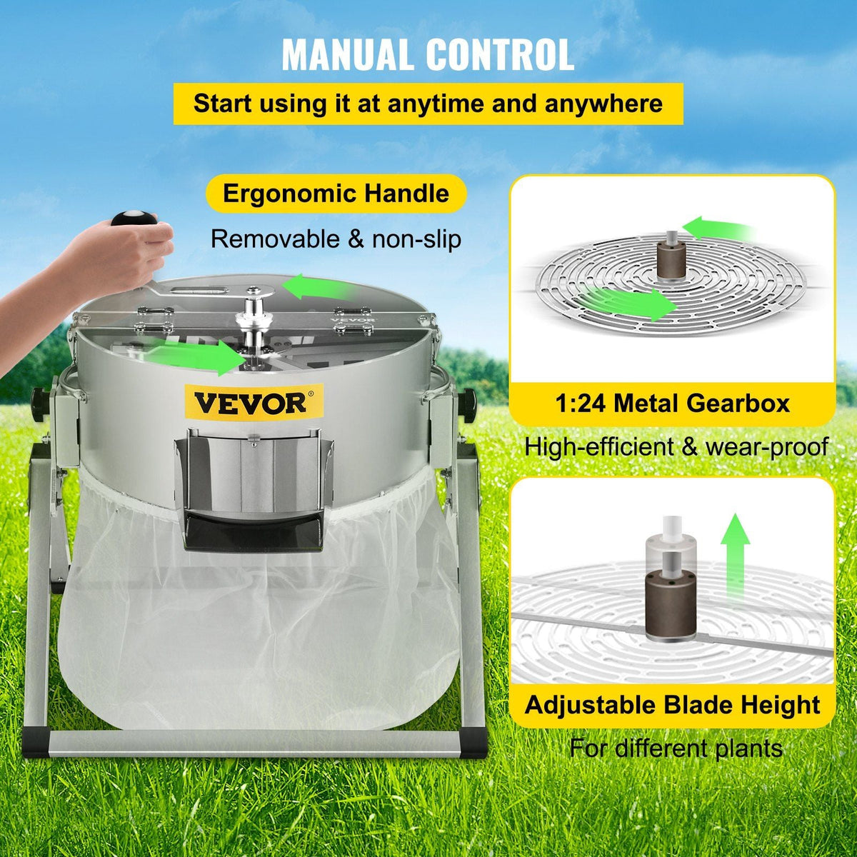 Bud Leaf Trimmer, 16 inch Manual, Hydroponic Dry or Wet Plant Trimming Machine w/Sharp Stainless Steel Blades & Solid Metal Gearbox & Hand Pruner, Twisted Spin Cut for Herbs, Leaves, Silver