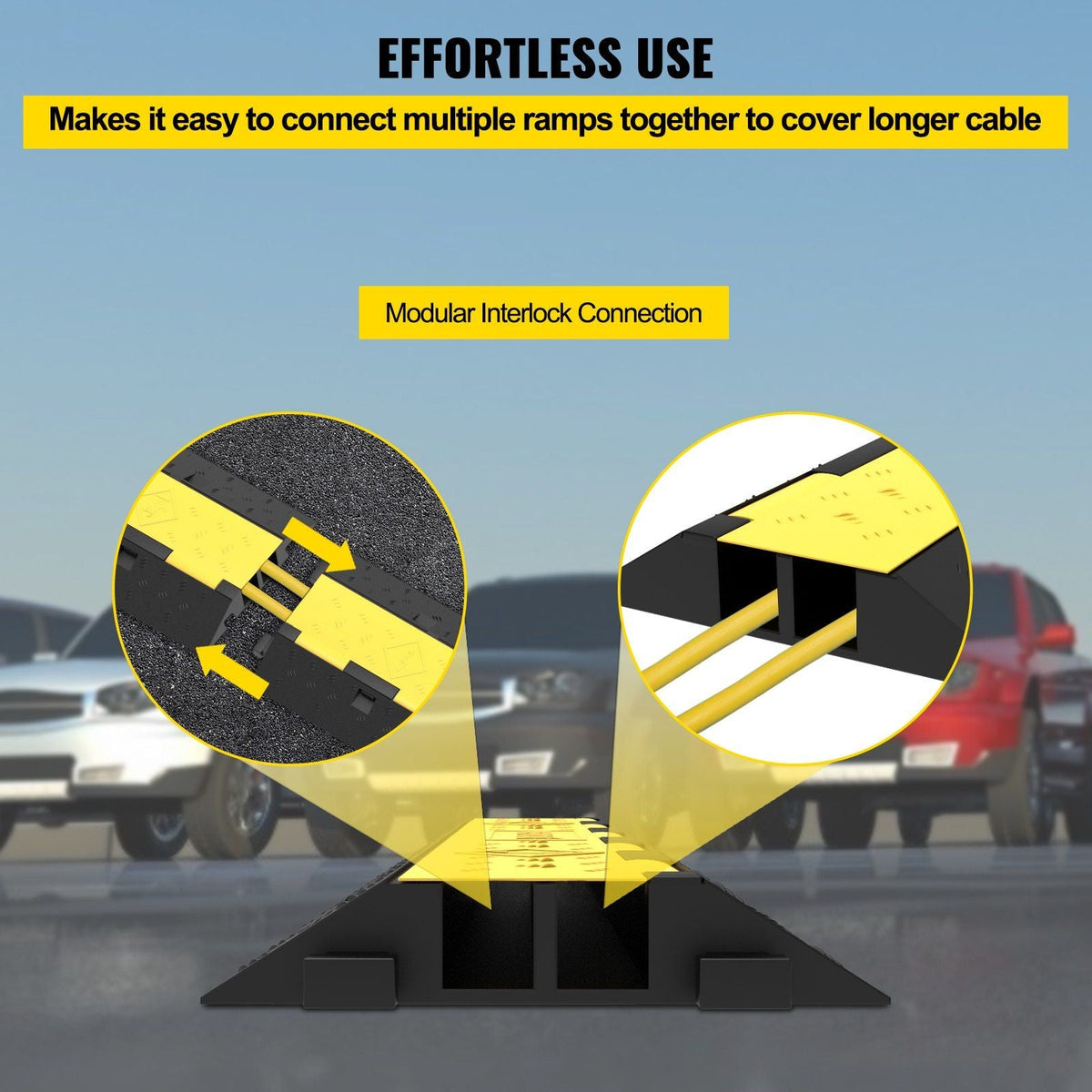 Cable Protector Ramp, 2 Packs 2 Channels Speed Bump Hump, Heavy Duty 11000 LBS/ 5 Ton Loading Rubber Modular Protective Wire Cord Driveway Traffic, 2 Pcs, Black