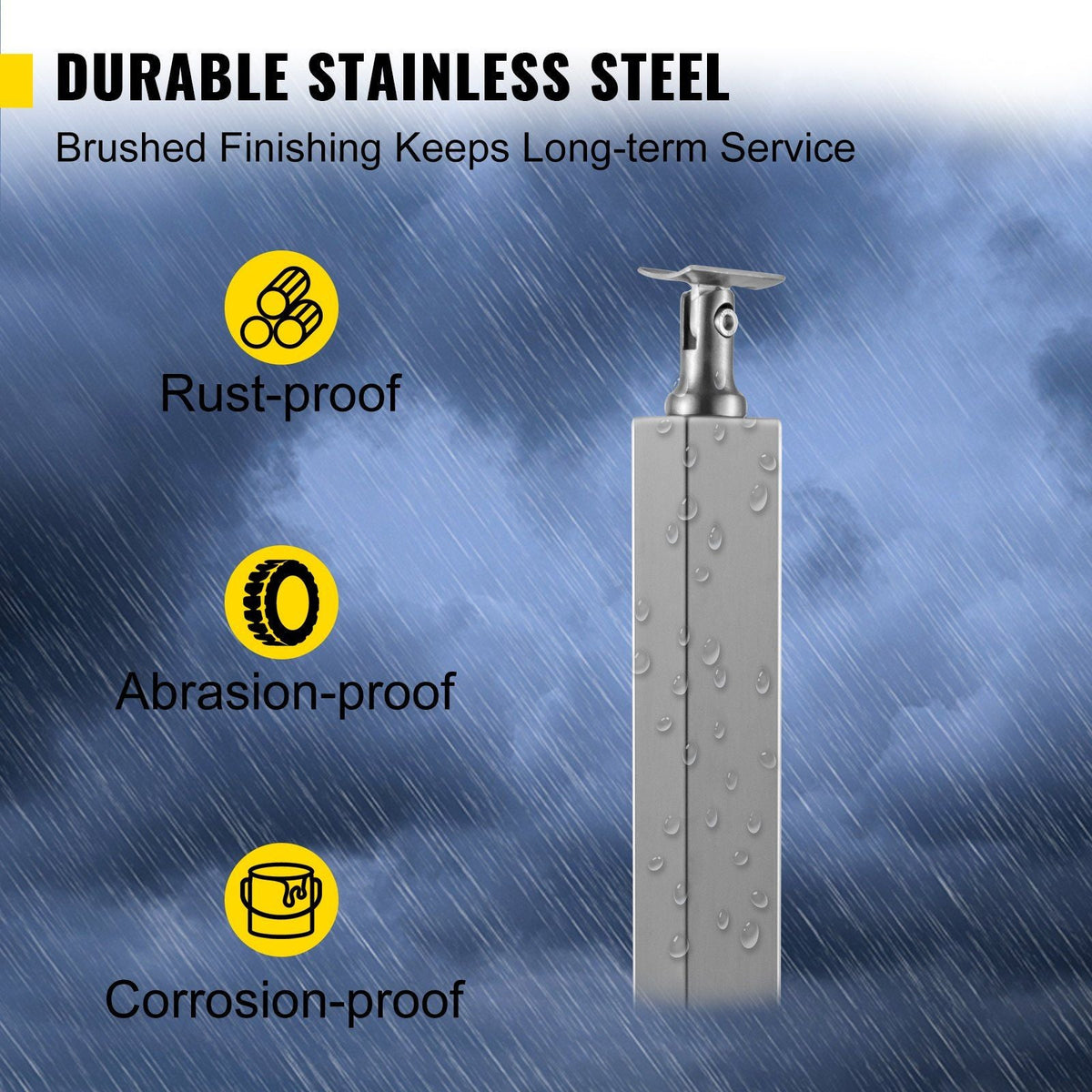 Cable Railing Post Level Deck Stair Post 42 x 1.97 x 1.97" Cable Handrail Post Stainless Steel Wire Drawing Deck Railing DIY Picket Without Hole Stair Railing Kit With Mount Bracket Sliver
