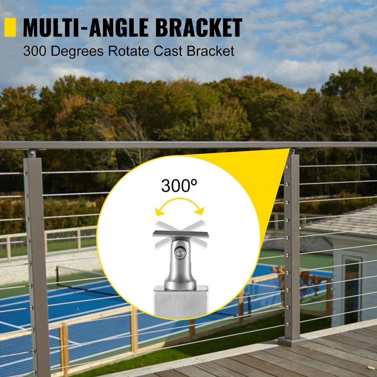 Cable Railing Post Level Deck Stair Post 42 x 1.97 x 1.97" Cable Handrail Post Stainless Steel Wire Drawing Deck Railing DIY Picket Without Hole Stair Railing Kit With Mount Bracket Sliver