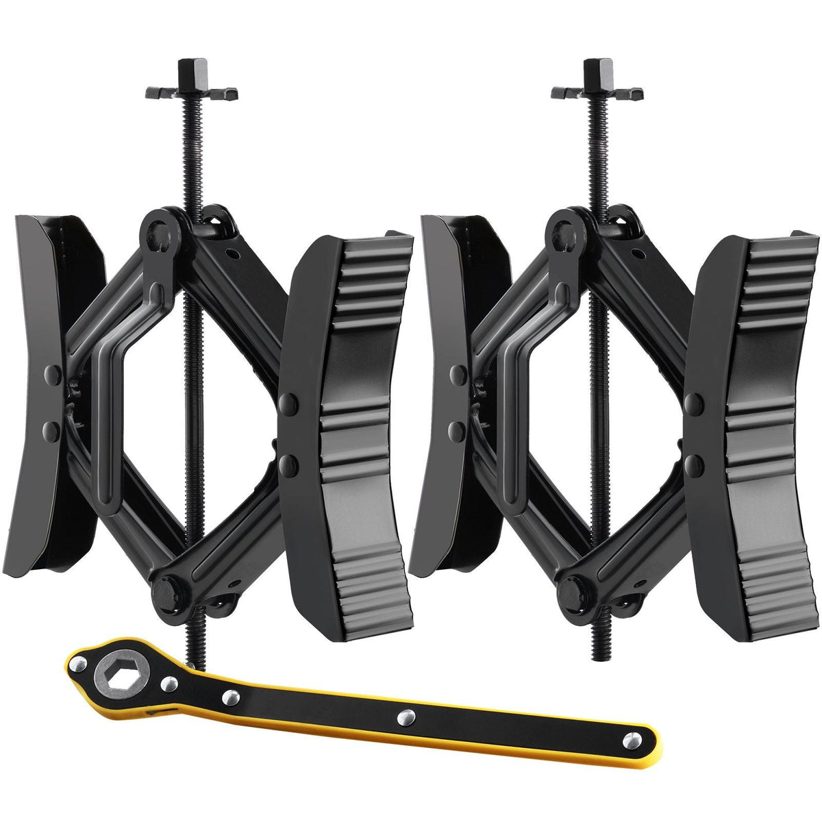 Camper Wheel Chock Stabilizer, Heavy Duty H-shaped RV Tire Locking Chock, Built-in Wrench Fit for 3.5" to 12" Tire Space, 2 Sets of Camper Wheel Chocks with Ratchet Wrench for RV Travel Trailer