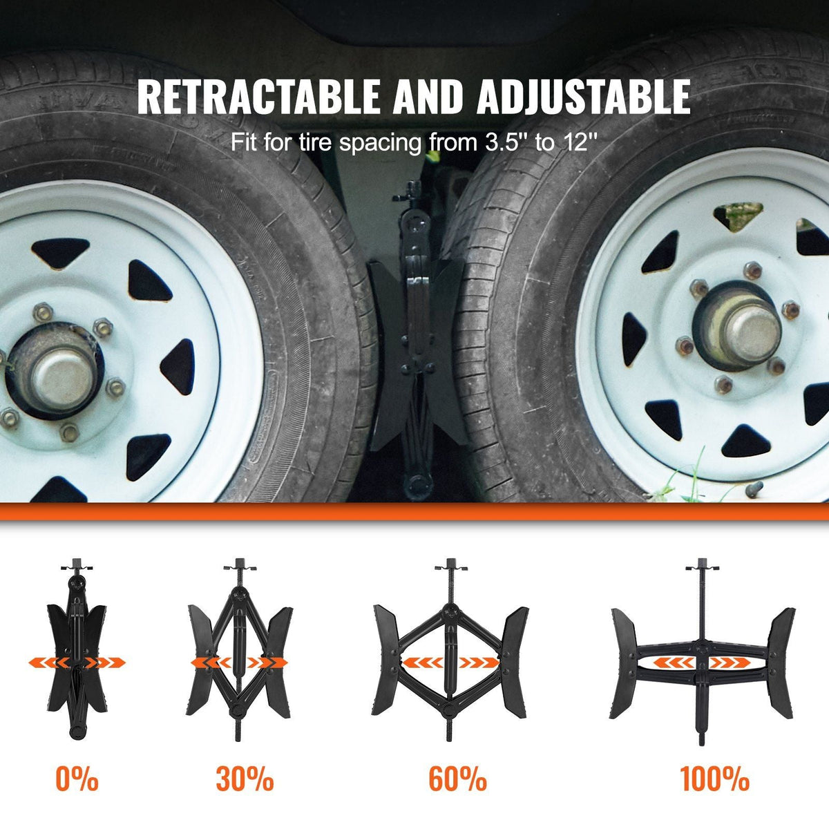 Camper Wheel Chock Stabilizer, Heavy Duty H-shaped RV Tire Locking Chock, Built-in Wrench Fit for 3.5" to 12" Tire Space, 2 Sets of Camper Wheel Chocks with Ratchet Wrench for RV Travel Trailer